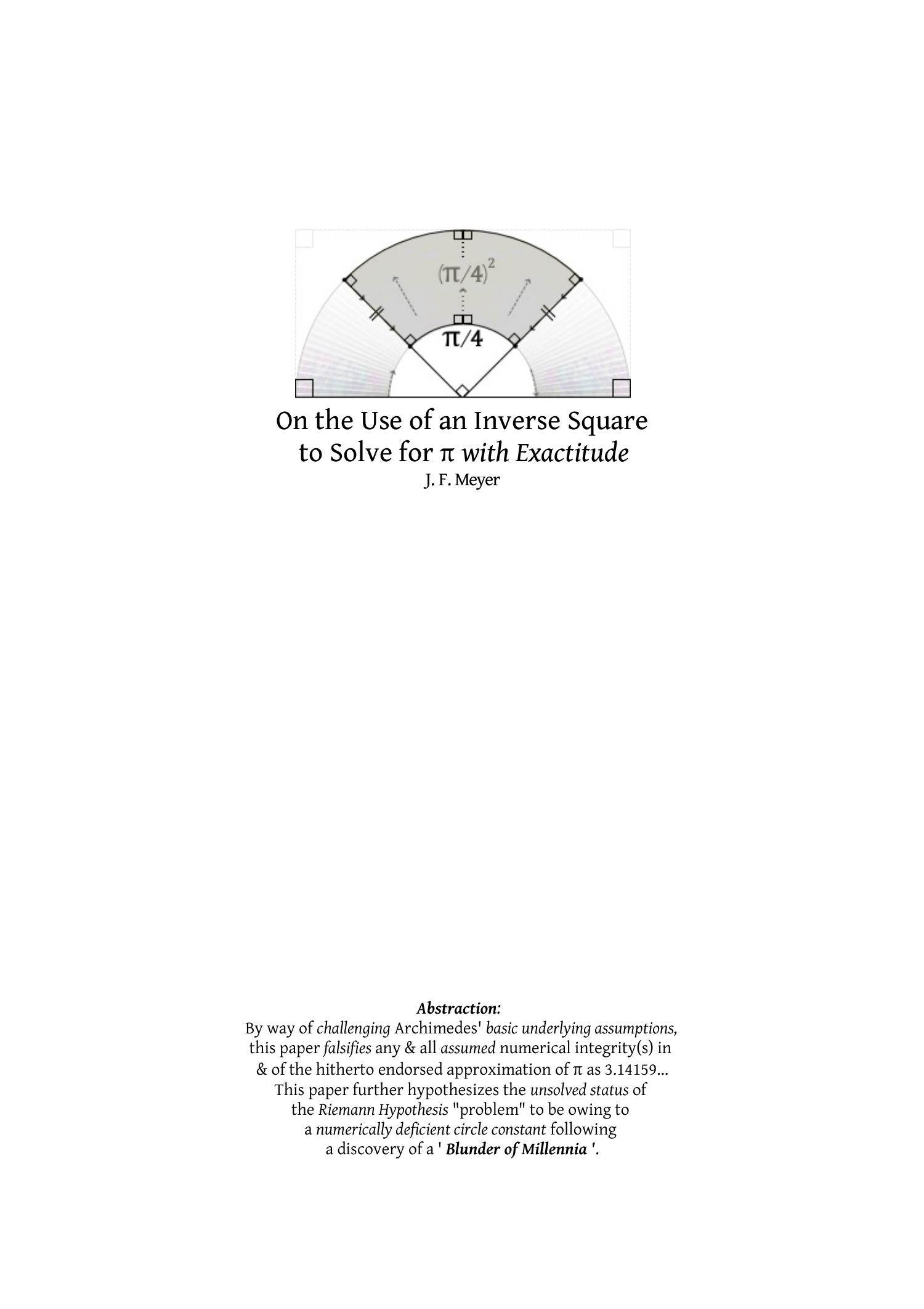 On The Use Of An Inverse Square To Solve For Pi With Exactitude Beta