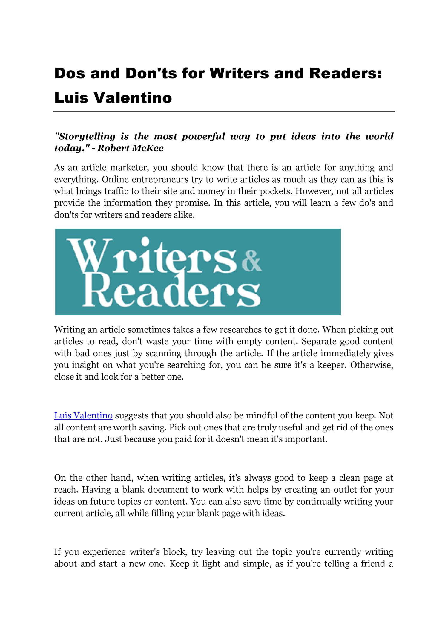 Dos And Don Ts For Writers And Readers By Luis Valentino Docx DocDroid