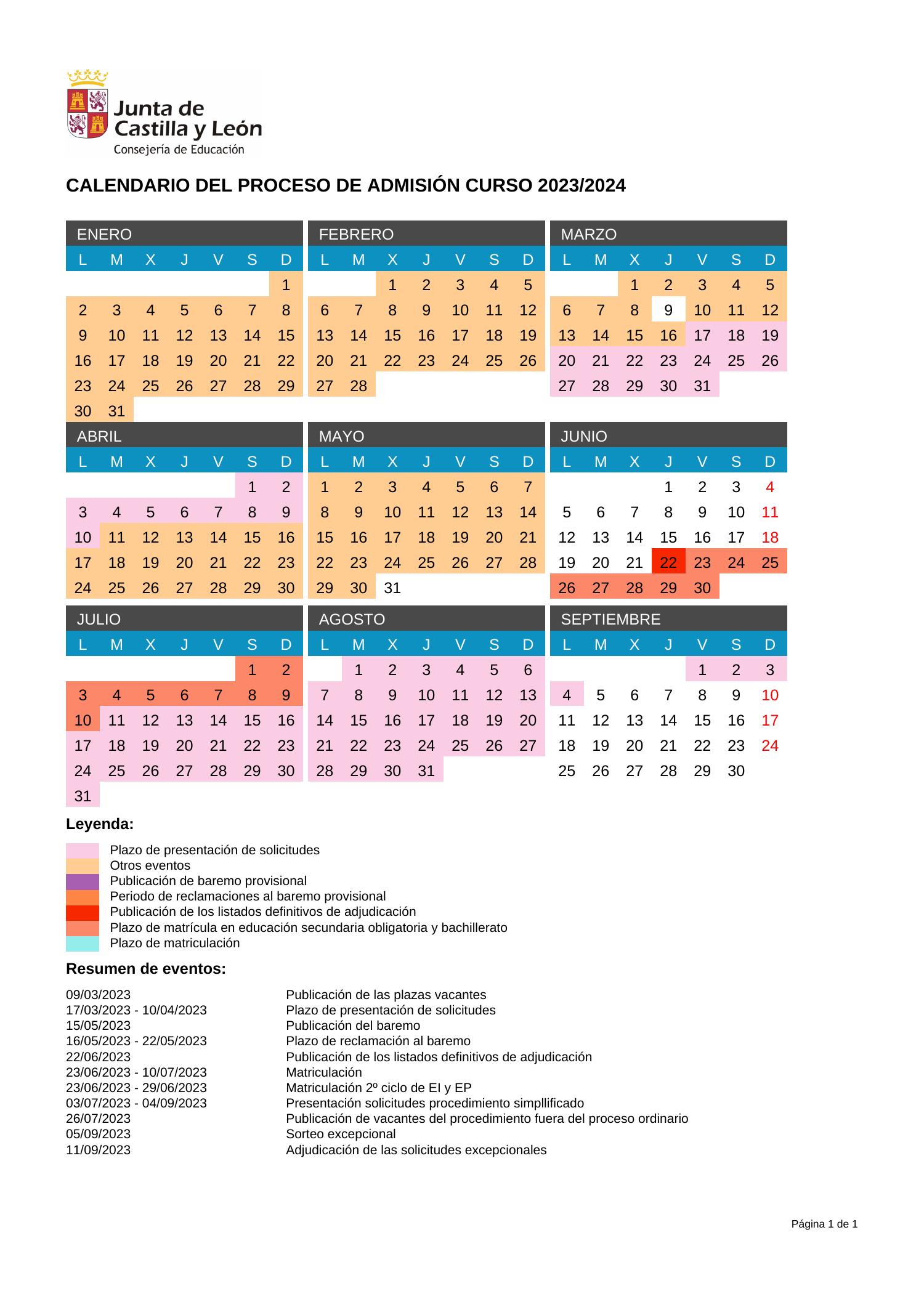 Calendario Del Proceso De Admisi N Curso 2023 2024 Pdf DocDroid