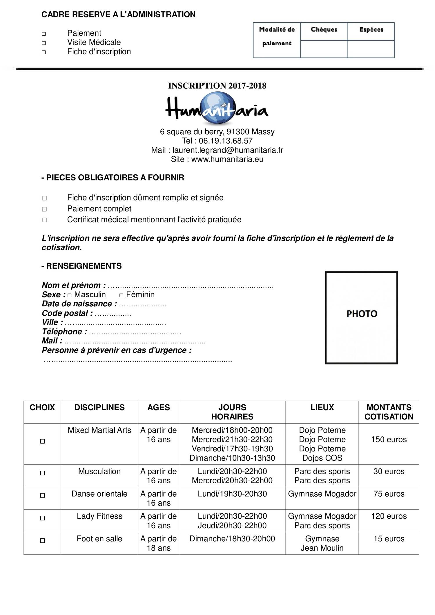 Fiche D Inscription APS 2017 2018 Pdf DocDroid