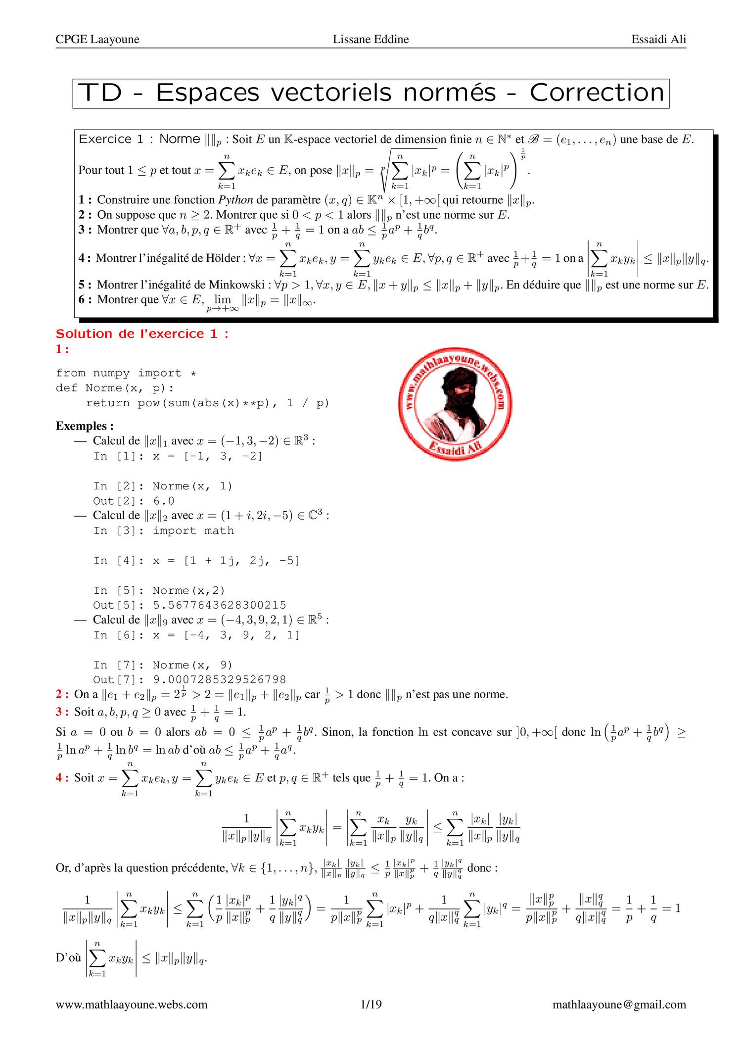 TD Espaces vectoriels normés Correction pdf DocDroid