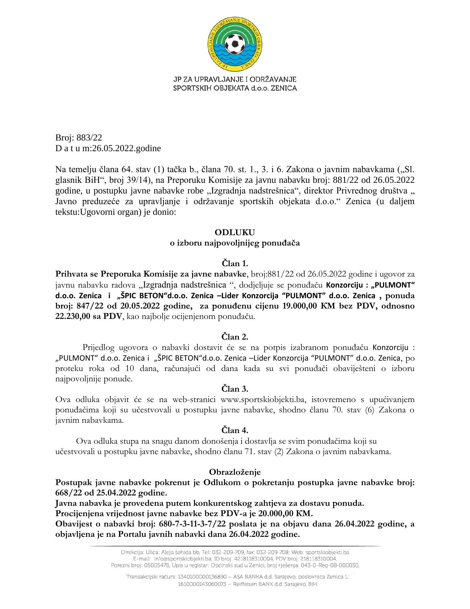 ODLUKA O IZBORU PONUDJACA IZGRADNJA NADSTRESNICA Pdf DocDroid