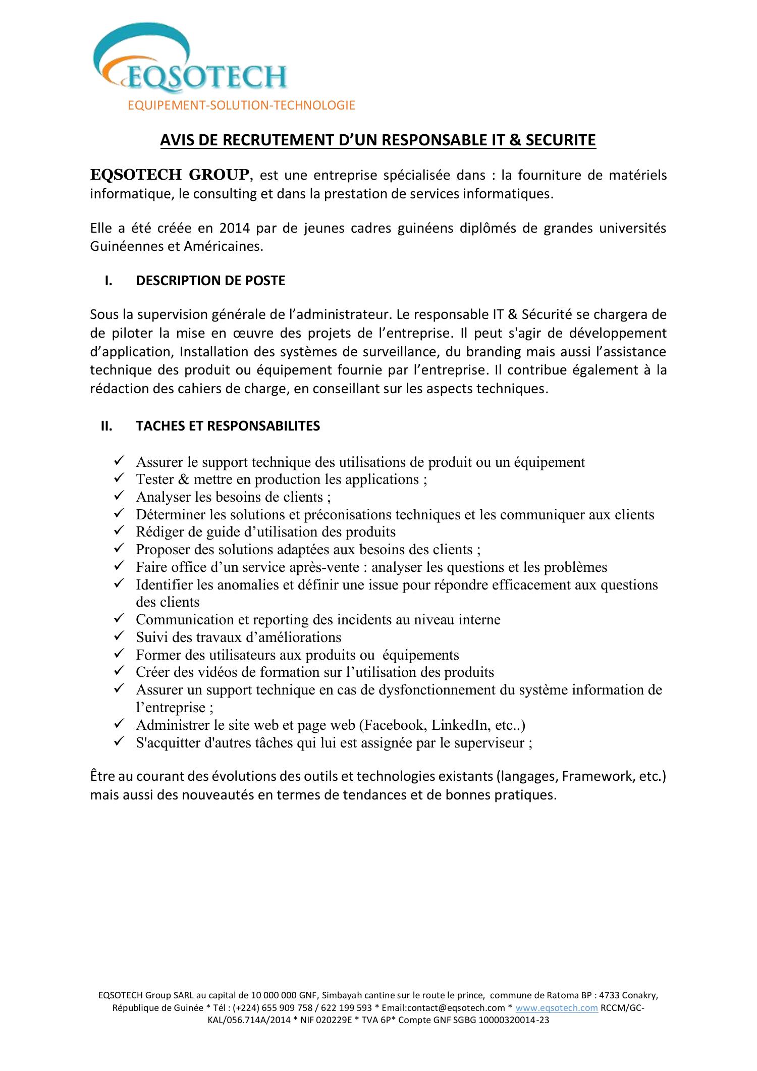 Avis De Recrutement Responsable It Securite Pdf Docdroid