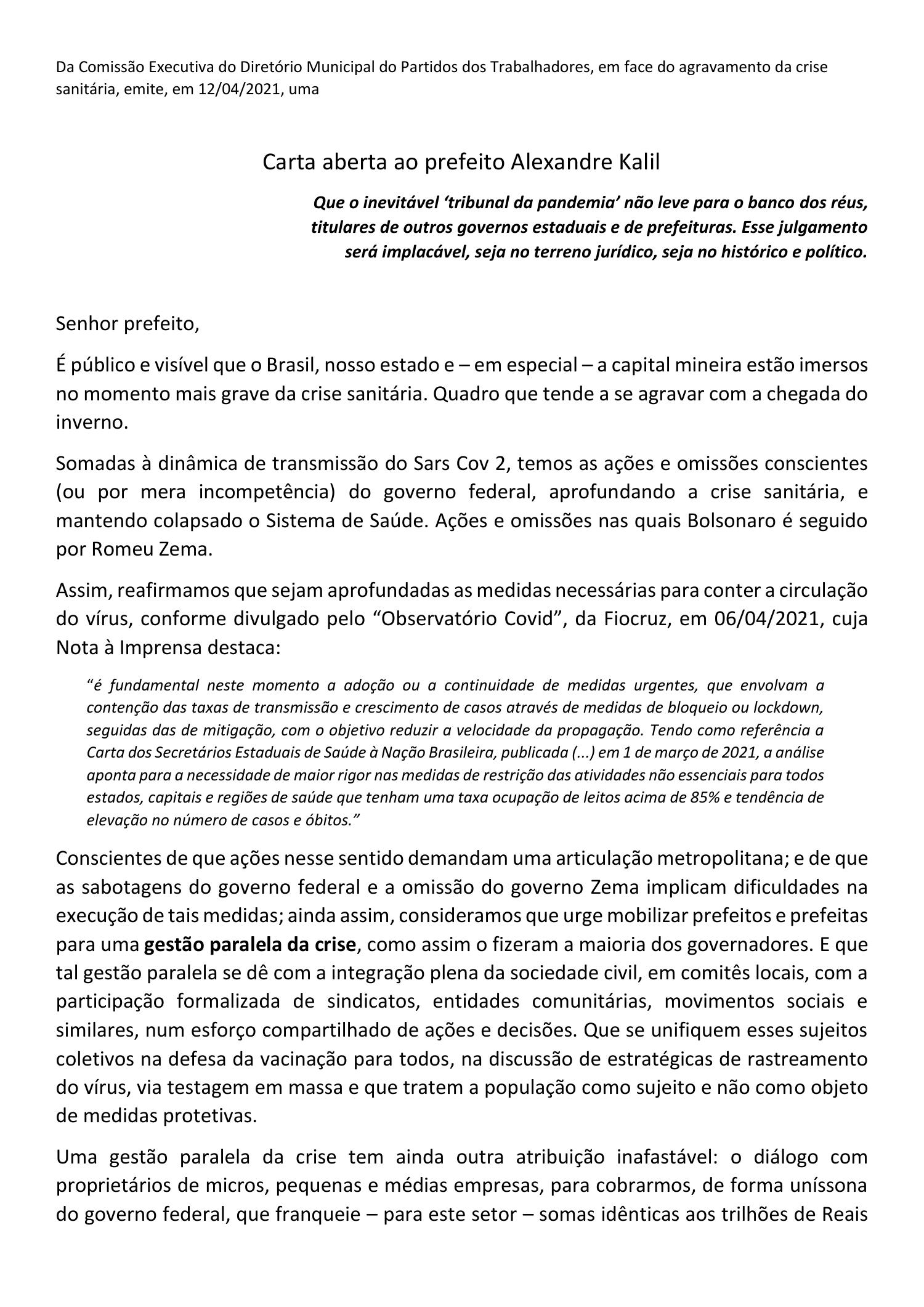 Carta Aberta Ao Prefeito De Bh Pdf Docdroid