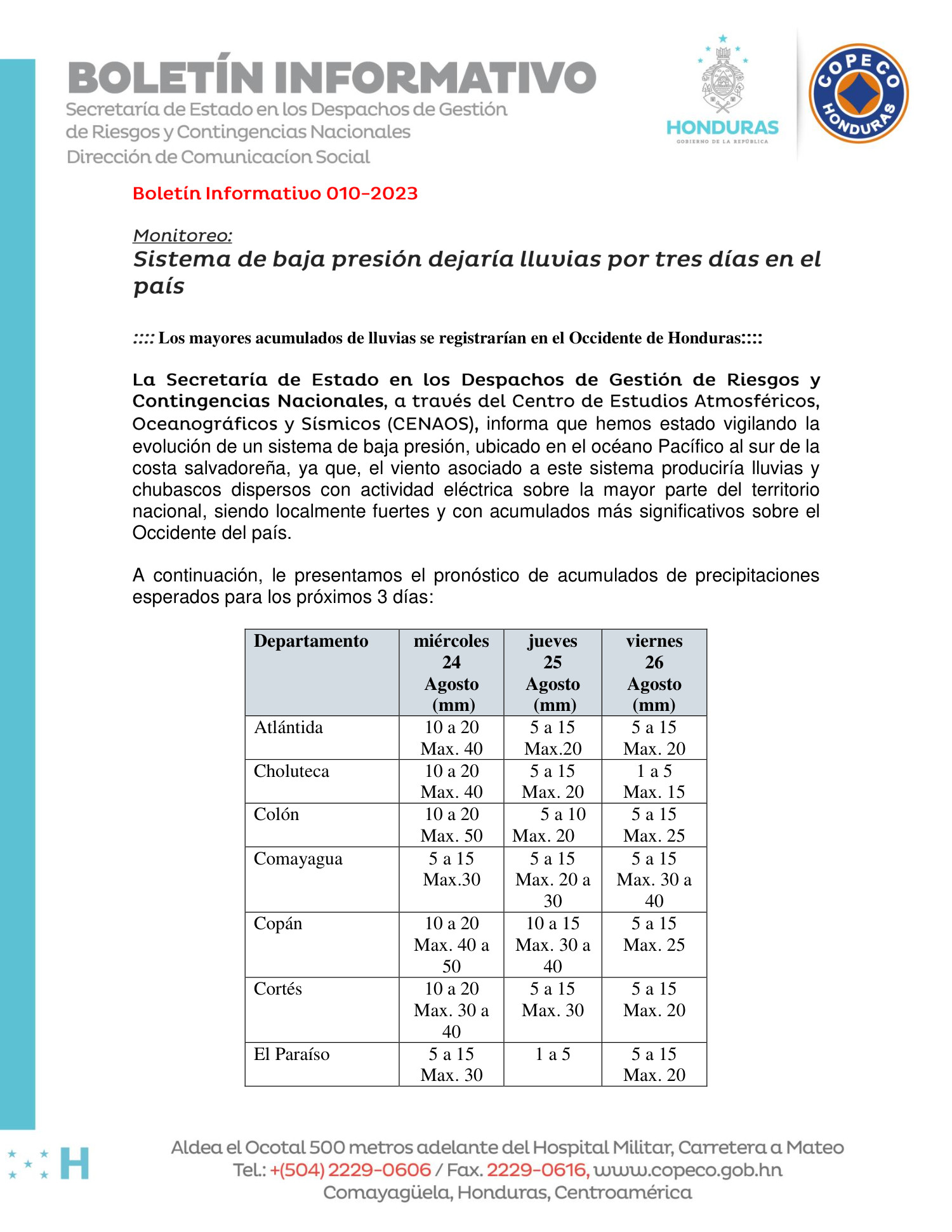 Bolet N Informativo Sistema De Baja Presi N Dejar A Lluvias