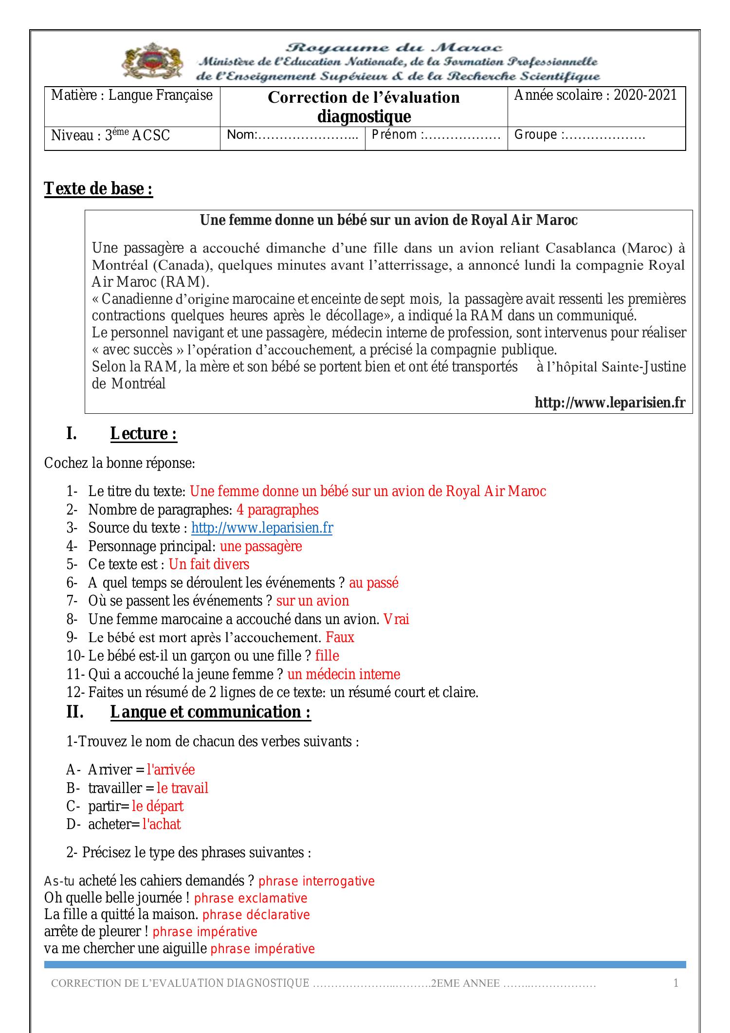 Valuation Diagnostique Fran Ais Lecture