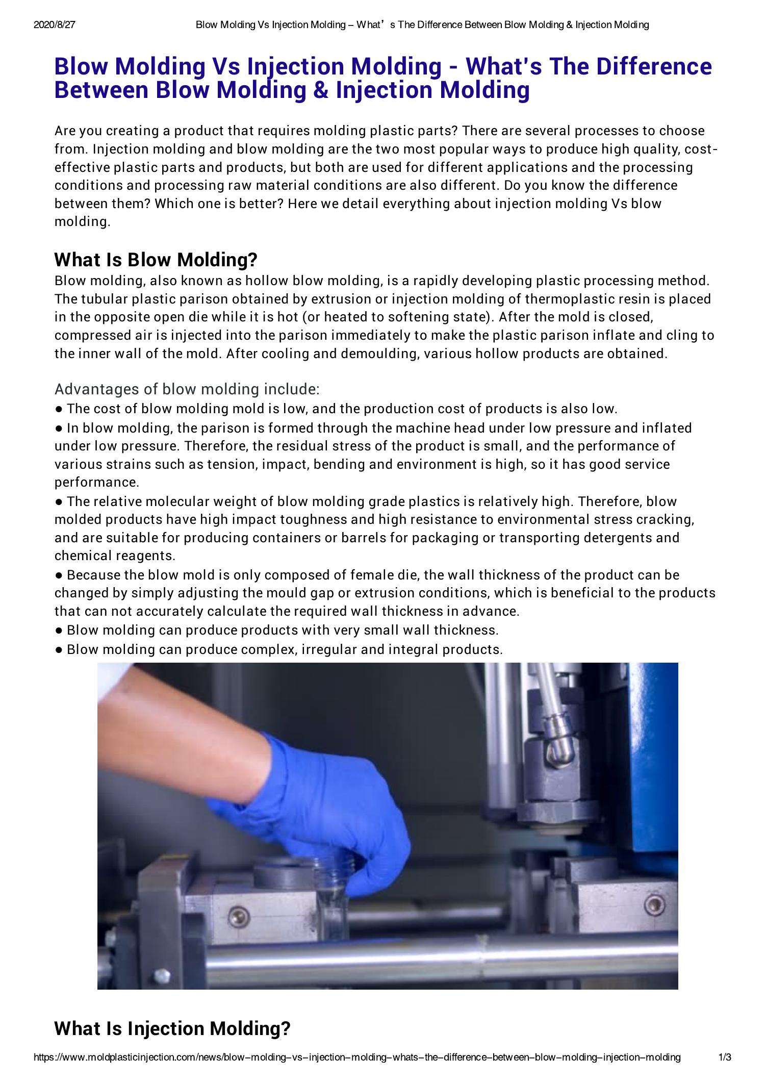 Blow Molding Vs Injection Molding Whats The Difference Between Blow