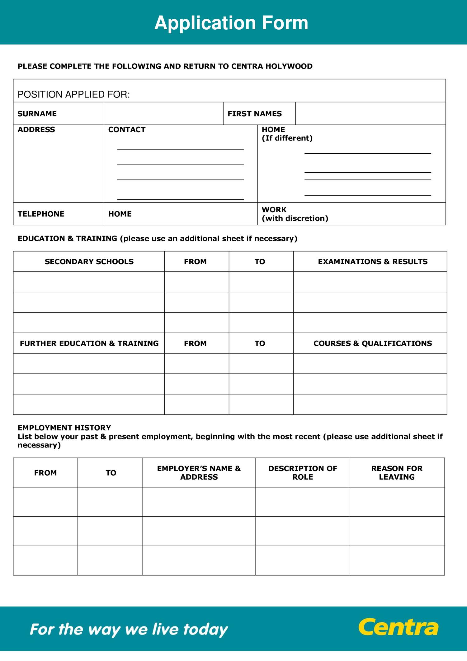 Centra Job Application Form Doc DocDroid