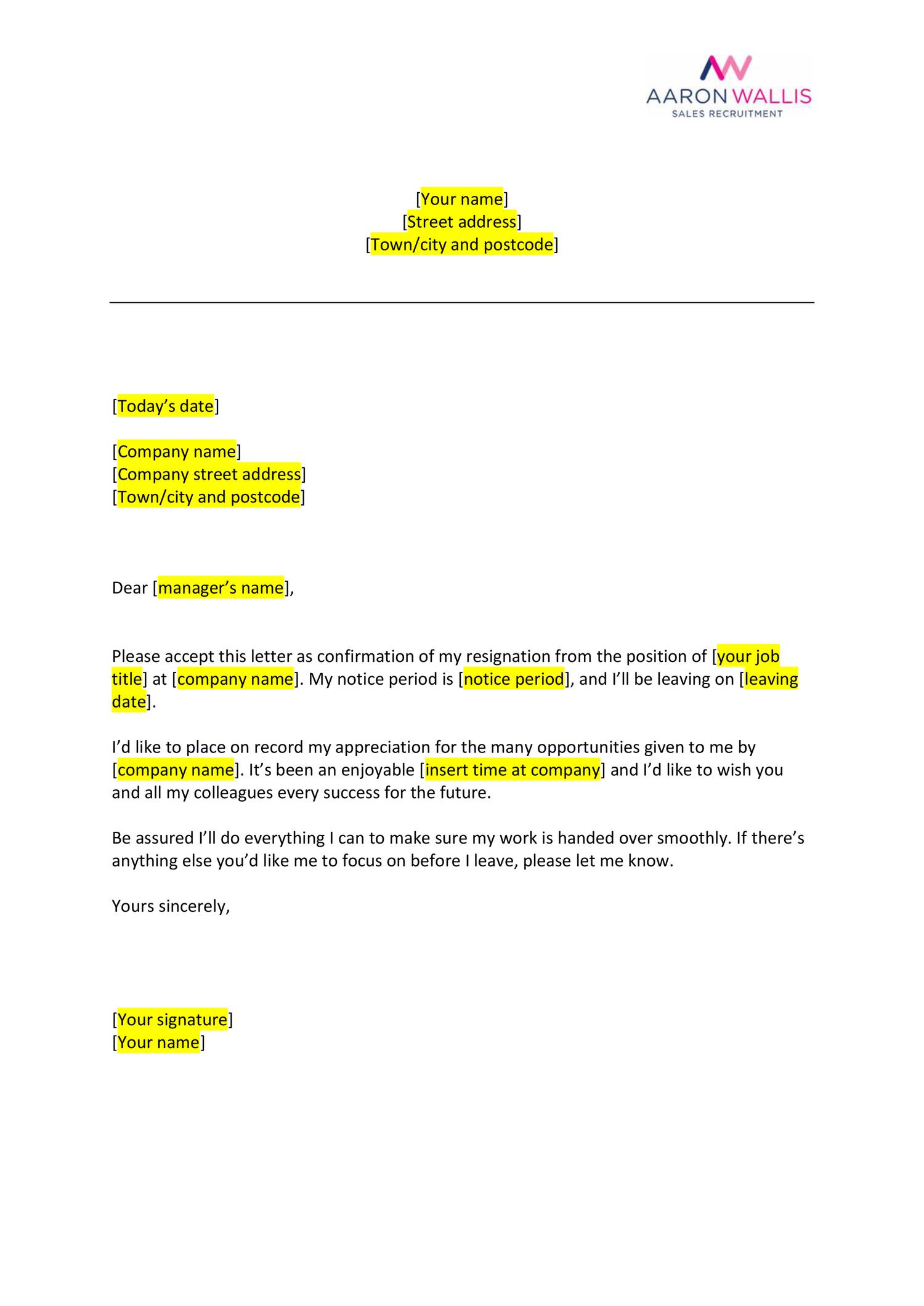 Letter Of Resignation Template Google Docs