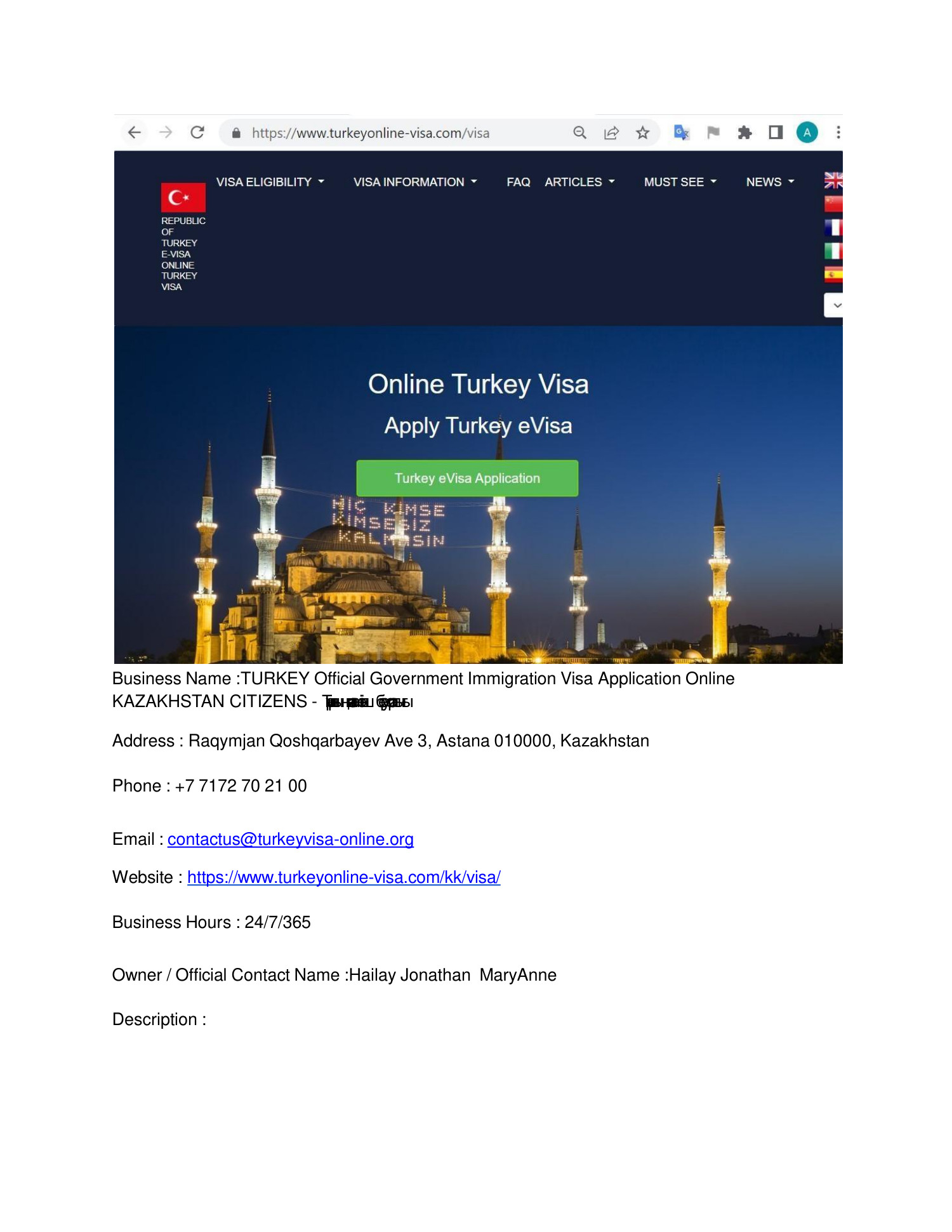 Turkey Official Government Immigration Visa Application Online