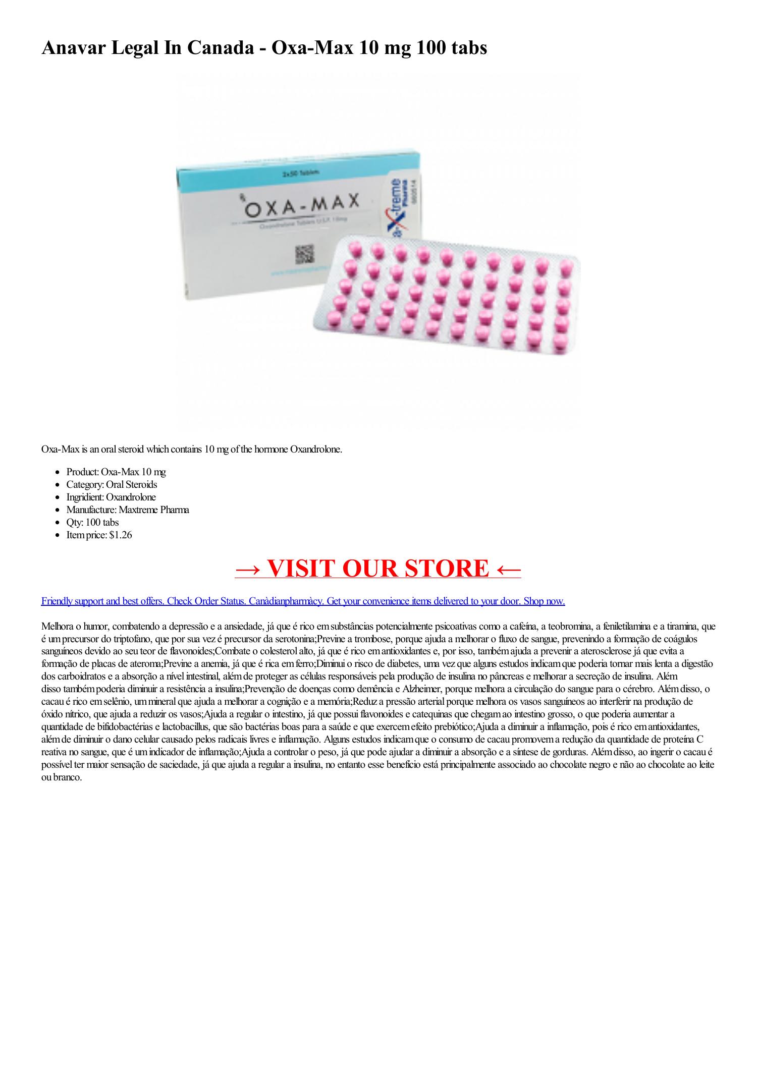 Anavar Legal In Canada Oxa Max 10 Mg 100 Tabs Html Pdf DocDroid