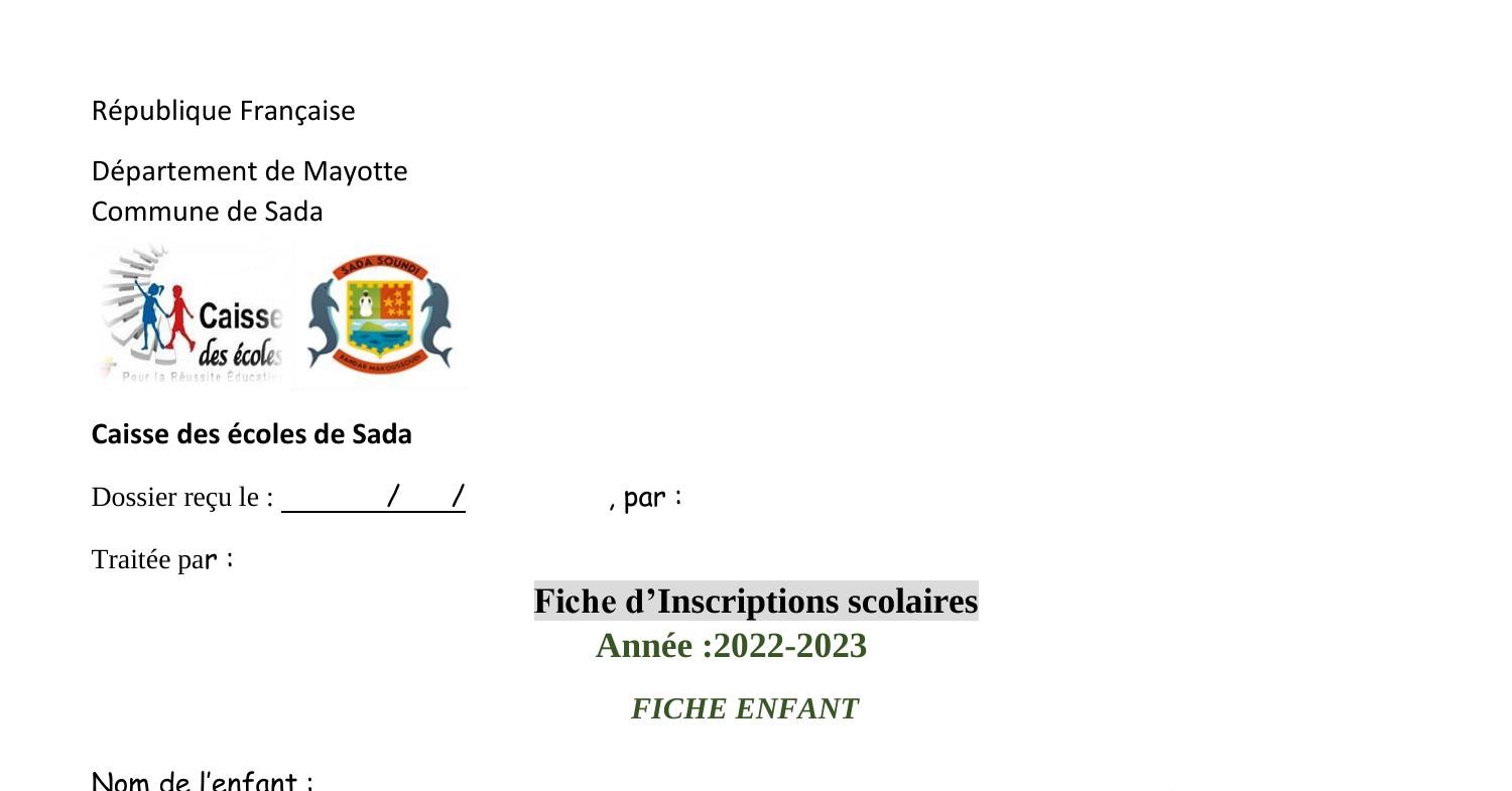 Fiche D Inscription Scolaire Pdf DocDroid