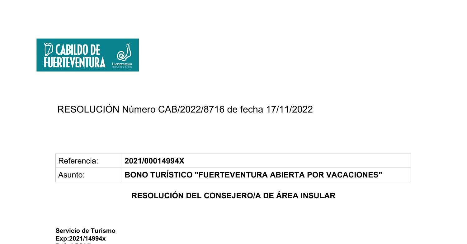 Resolucion Para Consejer De Area Insular De Turismo Industria Y