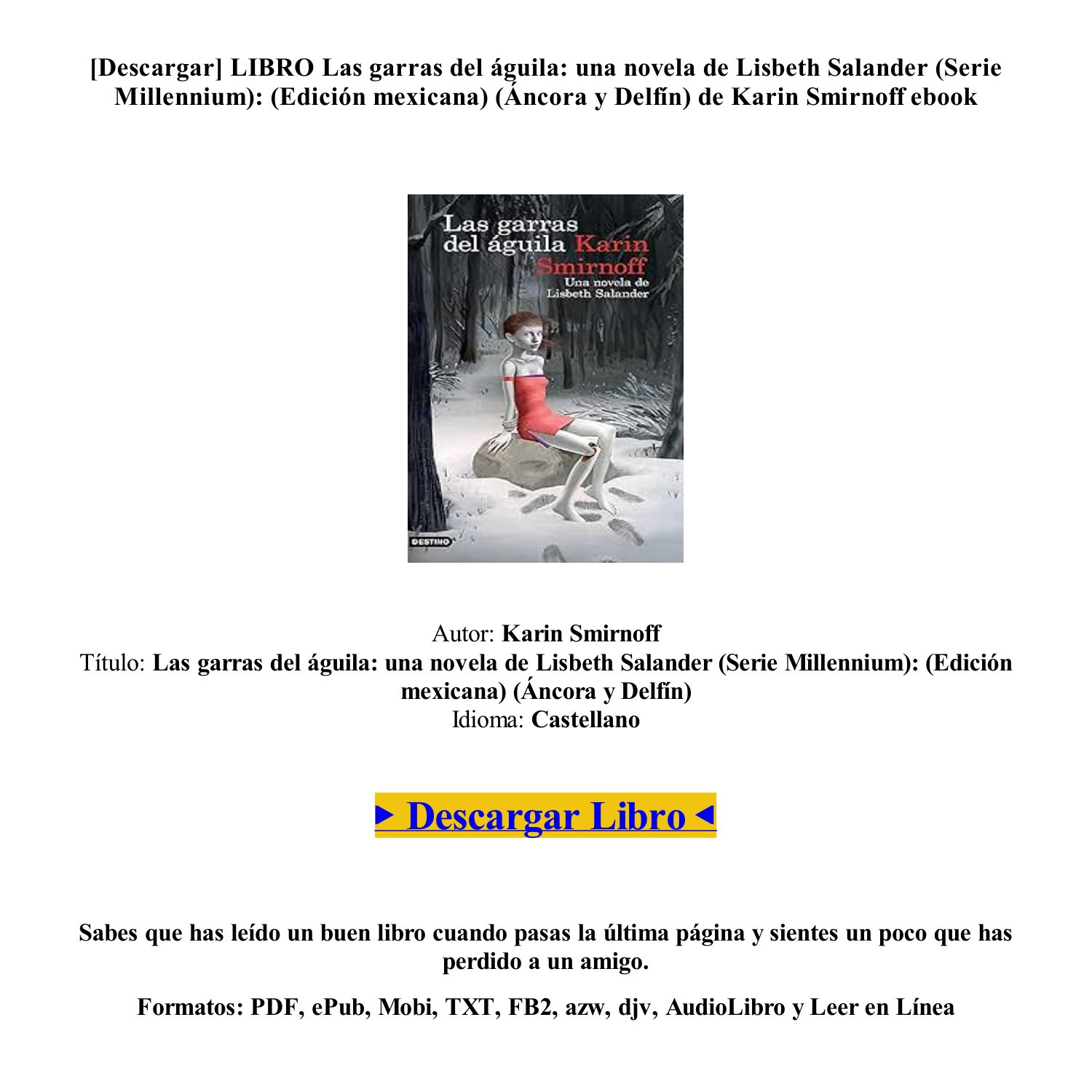 Libro Descargar Pdf Epub Las Garras Del Guila De Karin Smirnoff