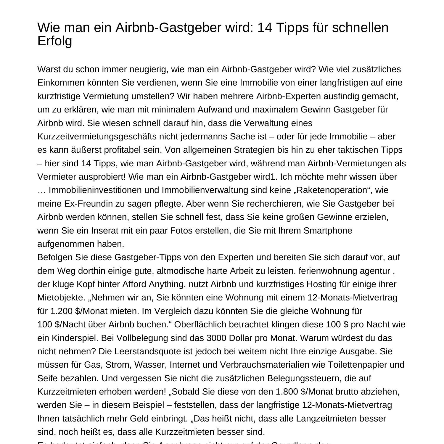 Wie Man Ein Airbnbgastgeber Wird Tipps F R Schnellen Erfolgkchch Pdf