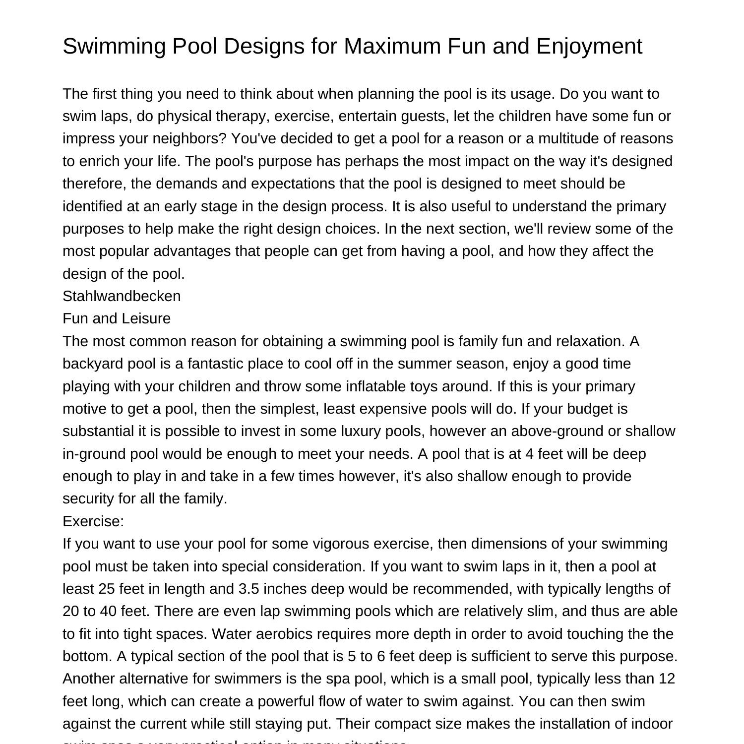 Swimming Pool Designs For Maximum Fun And Enjoymentbaddp Pdf Pdf DocDroid