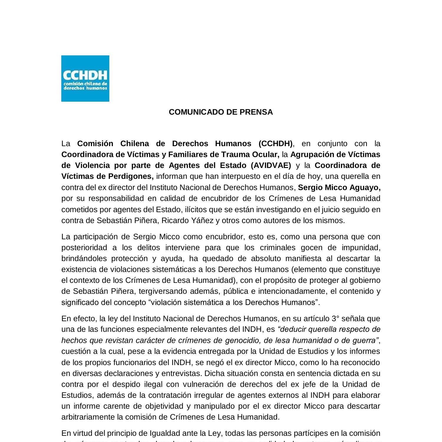 Comunicado De Prensa Querella Sergio Micco Pdf DocDroid