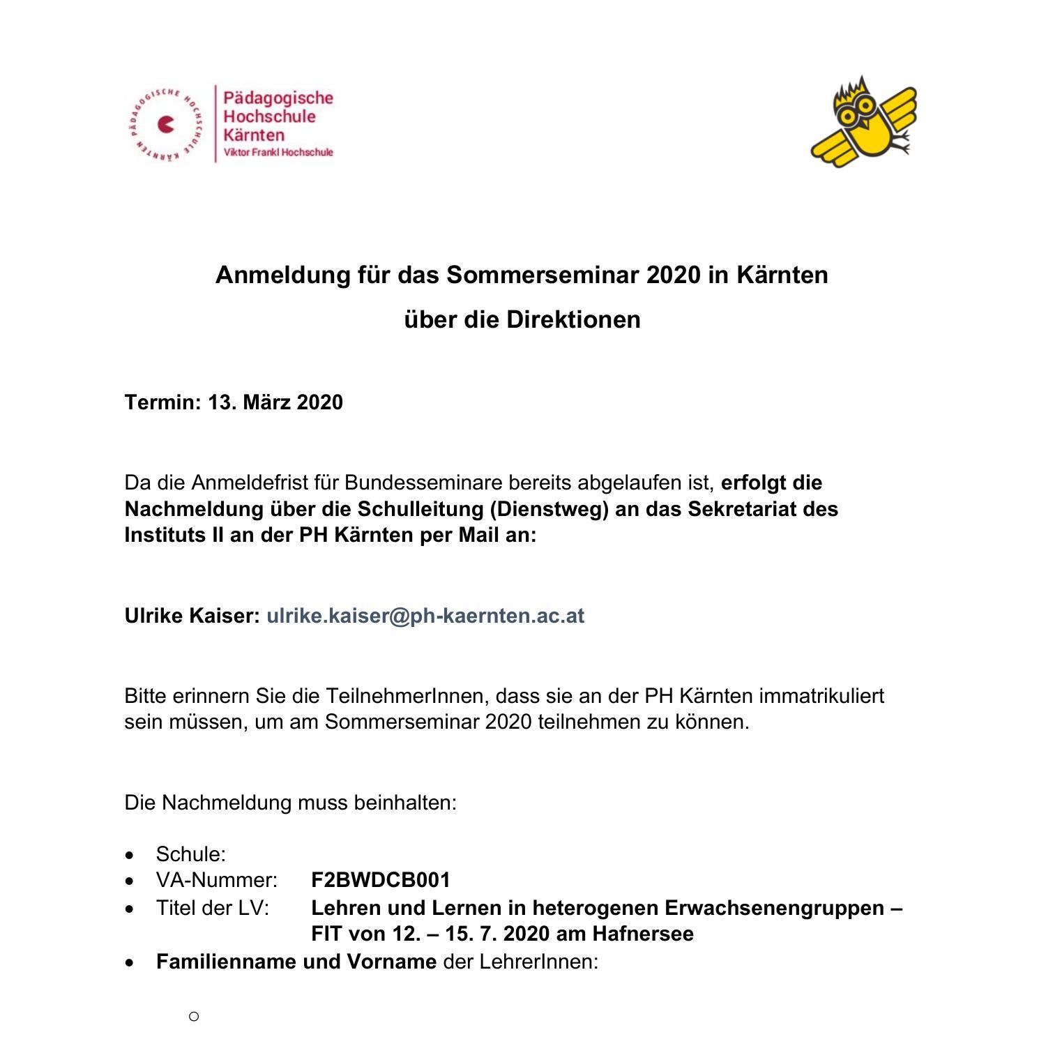 Sommerseminar Anmeldung Direktionen Pdf Docdroid