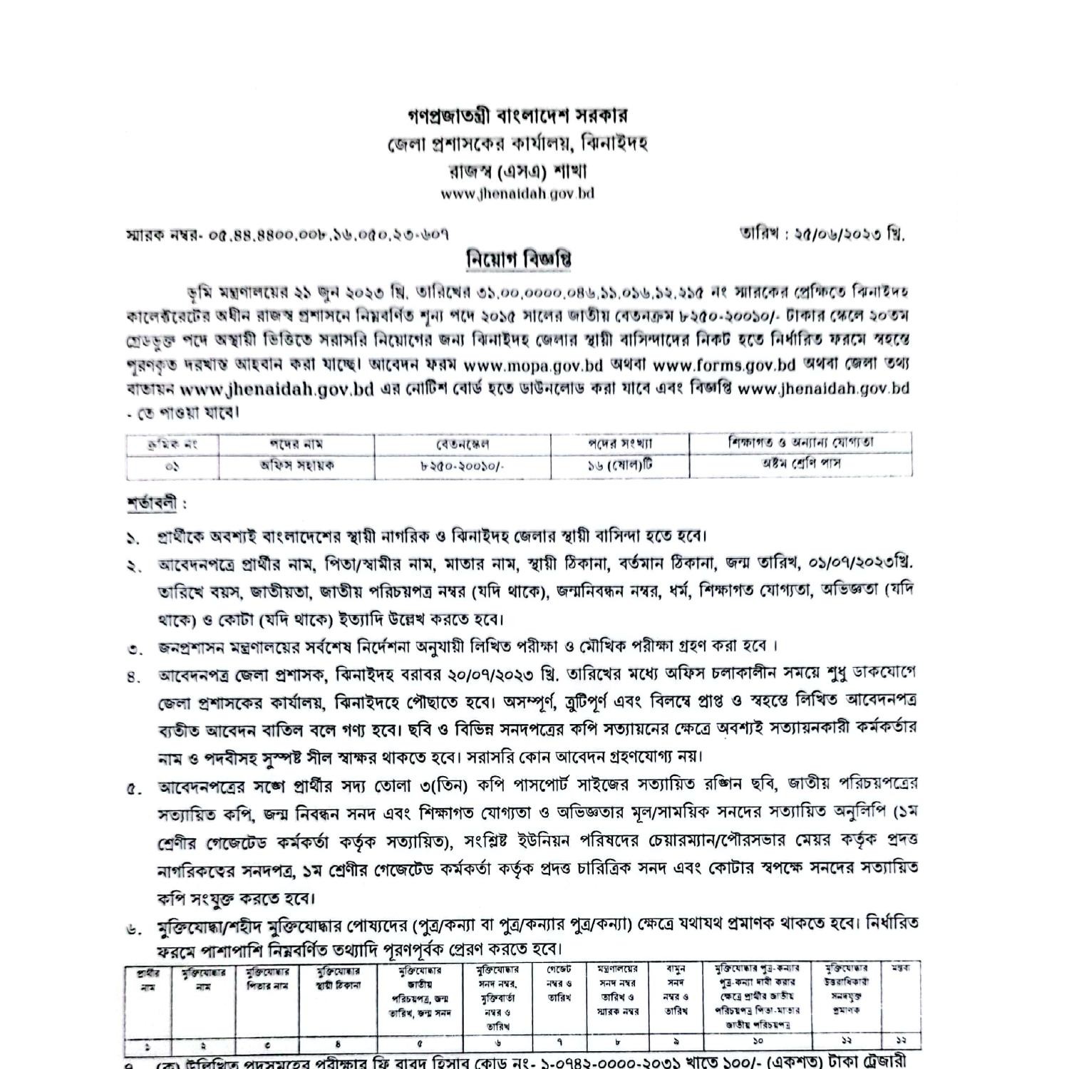 Jhenaidah DC Office Job Circular 2023 Pdf DocDroid