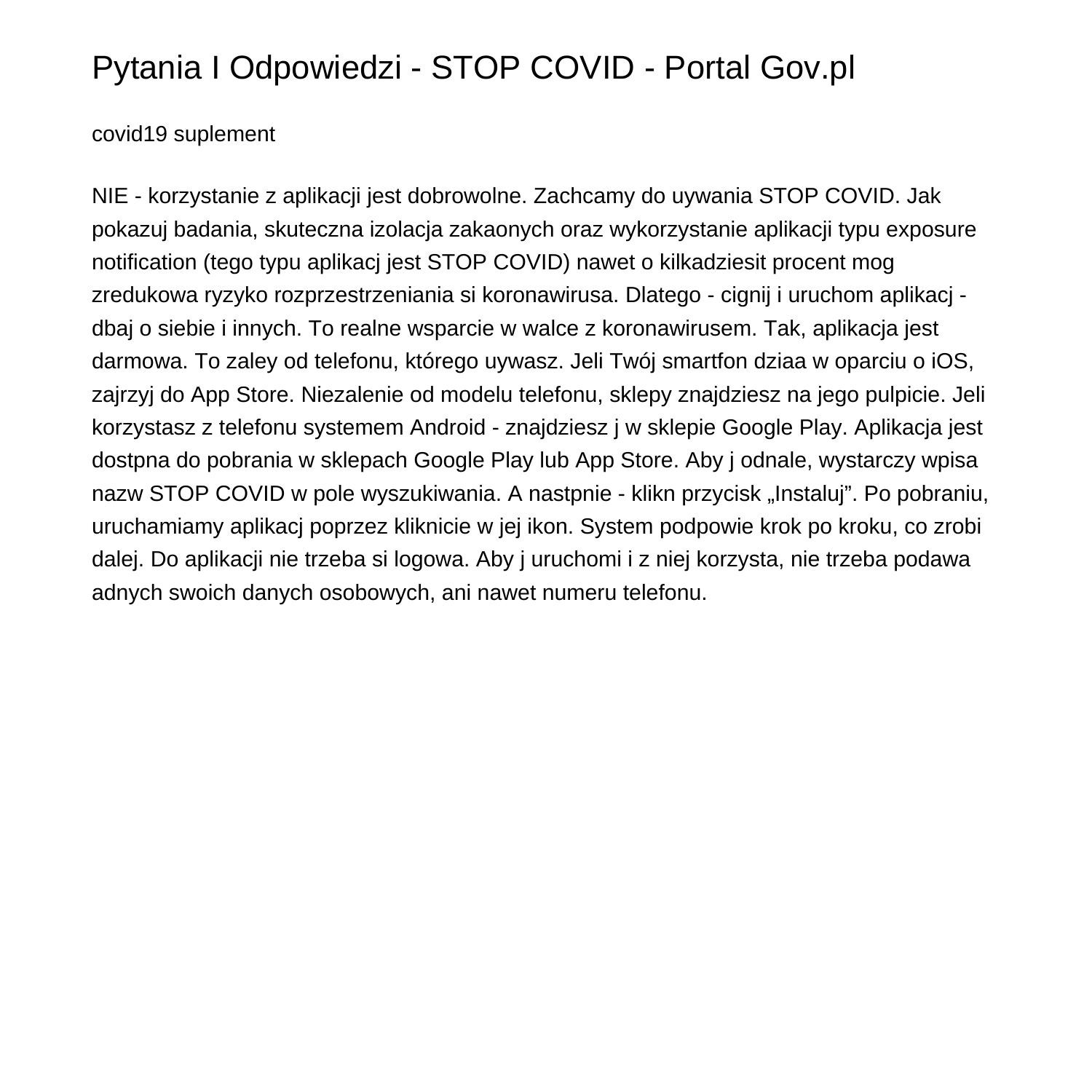 Pytania I Odpowiedzi Stop Covid Portal Govplngqfs Pdf Pdf Docdroid