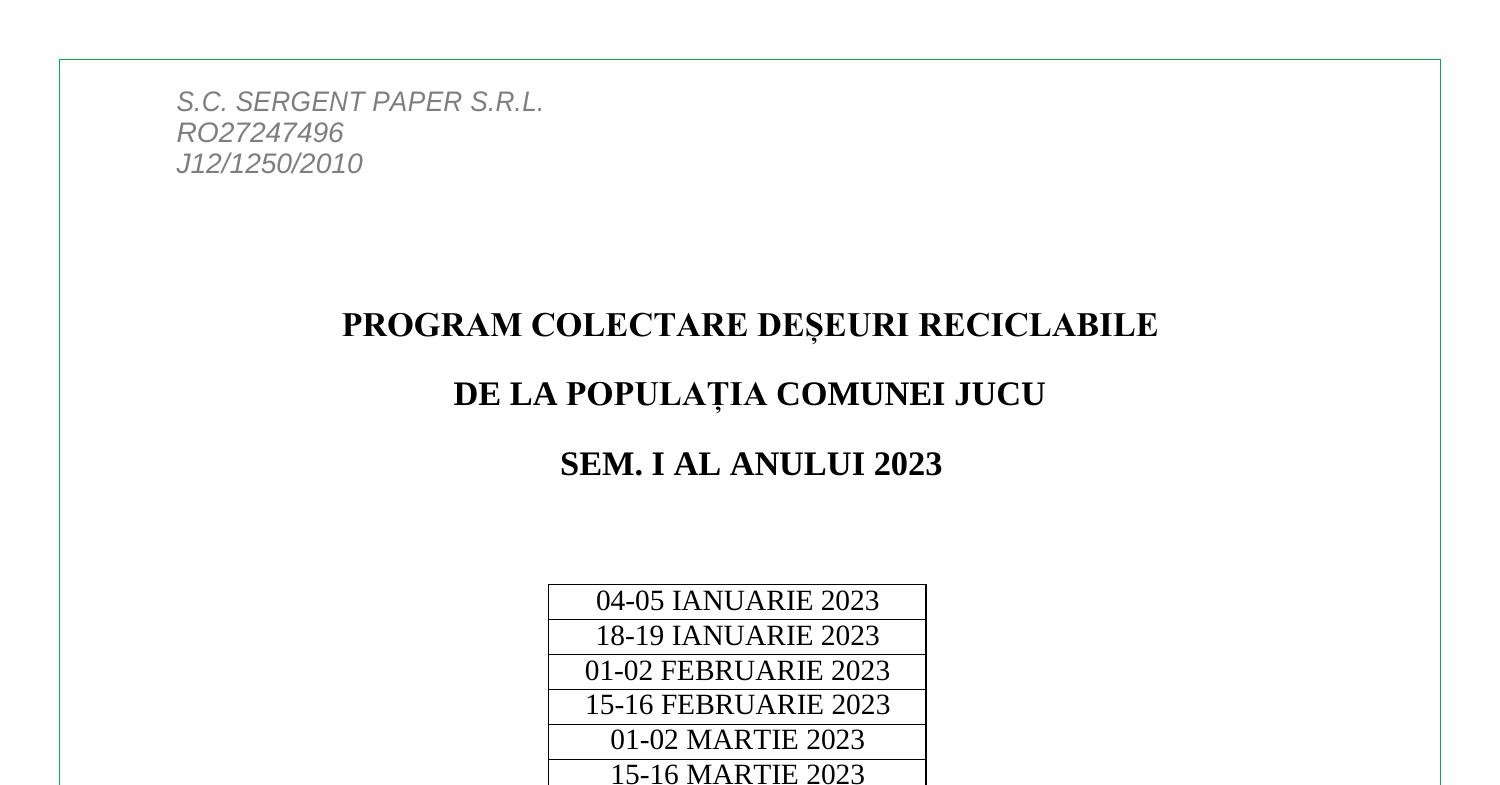 Program Colectare De Euri Reciclabile Jucu Sem Pdf Docdroid