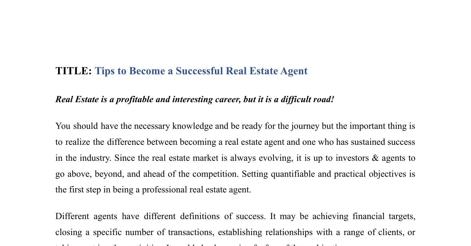 Tips To Become A Successful Real Estate Agent Docx Pdf DocDroid