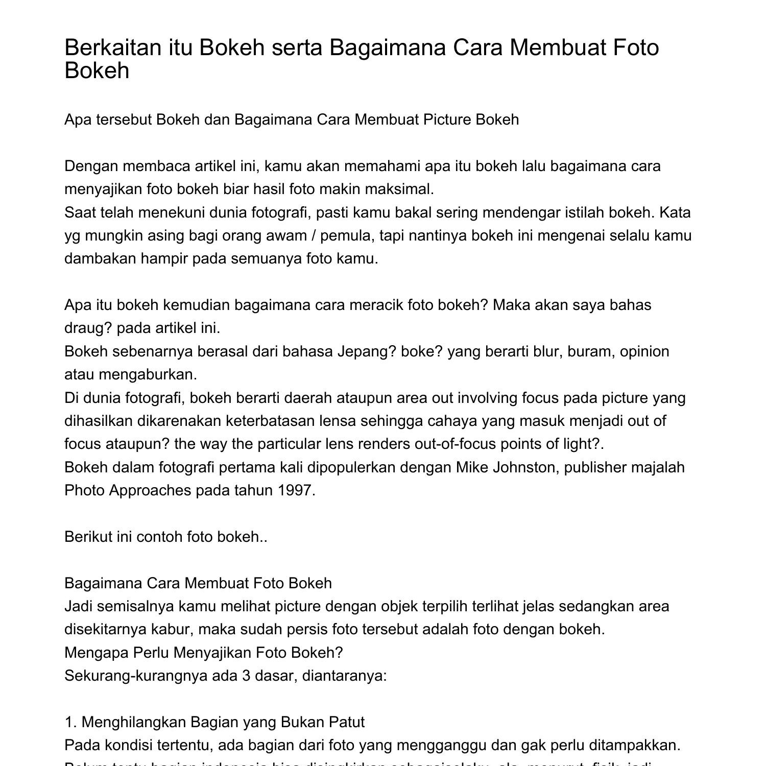 Apa Itu Bokeh Dan Bagaimana Cara Membikin Foto Bokehfrqvn Pdf Pdf