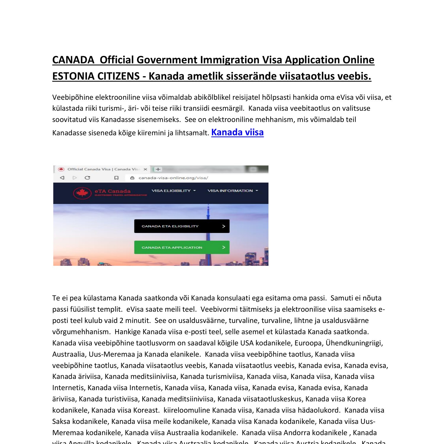 CANADA Official Government Immigration Visa Application Online ESTONIA