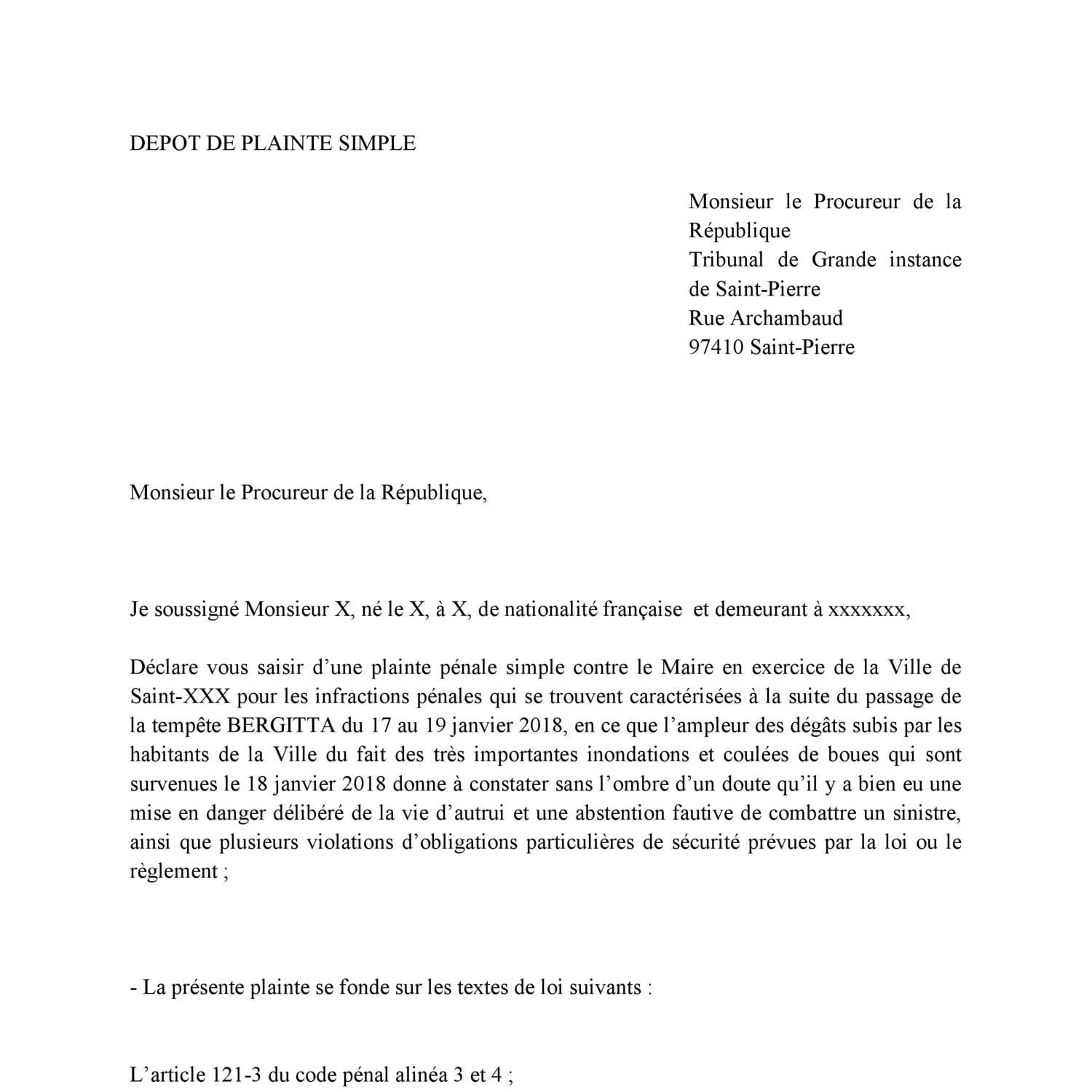 DEPOT DE PLAINTE SIMPLE Victimes Inondations Pdf DocDroid