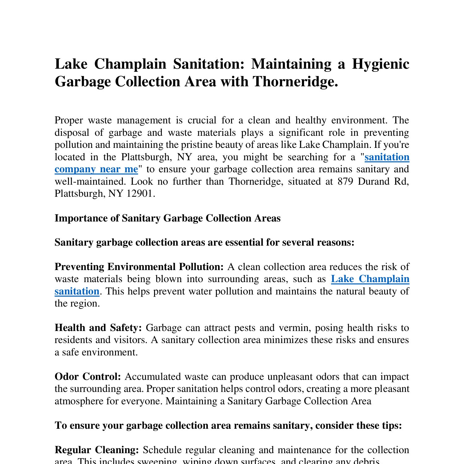 Lake Champlain Sanitation Maintaining A Hygienic Garbage Collection