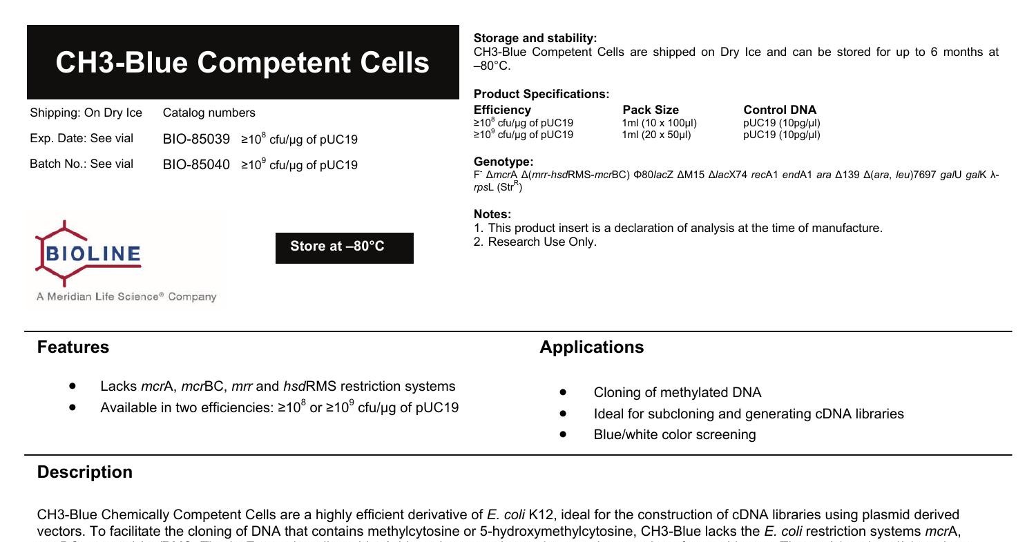 Ch Blue Chemically Competent Cells Manual Pdf Docdroid