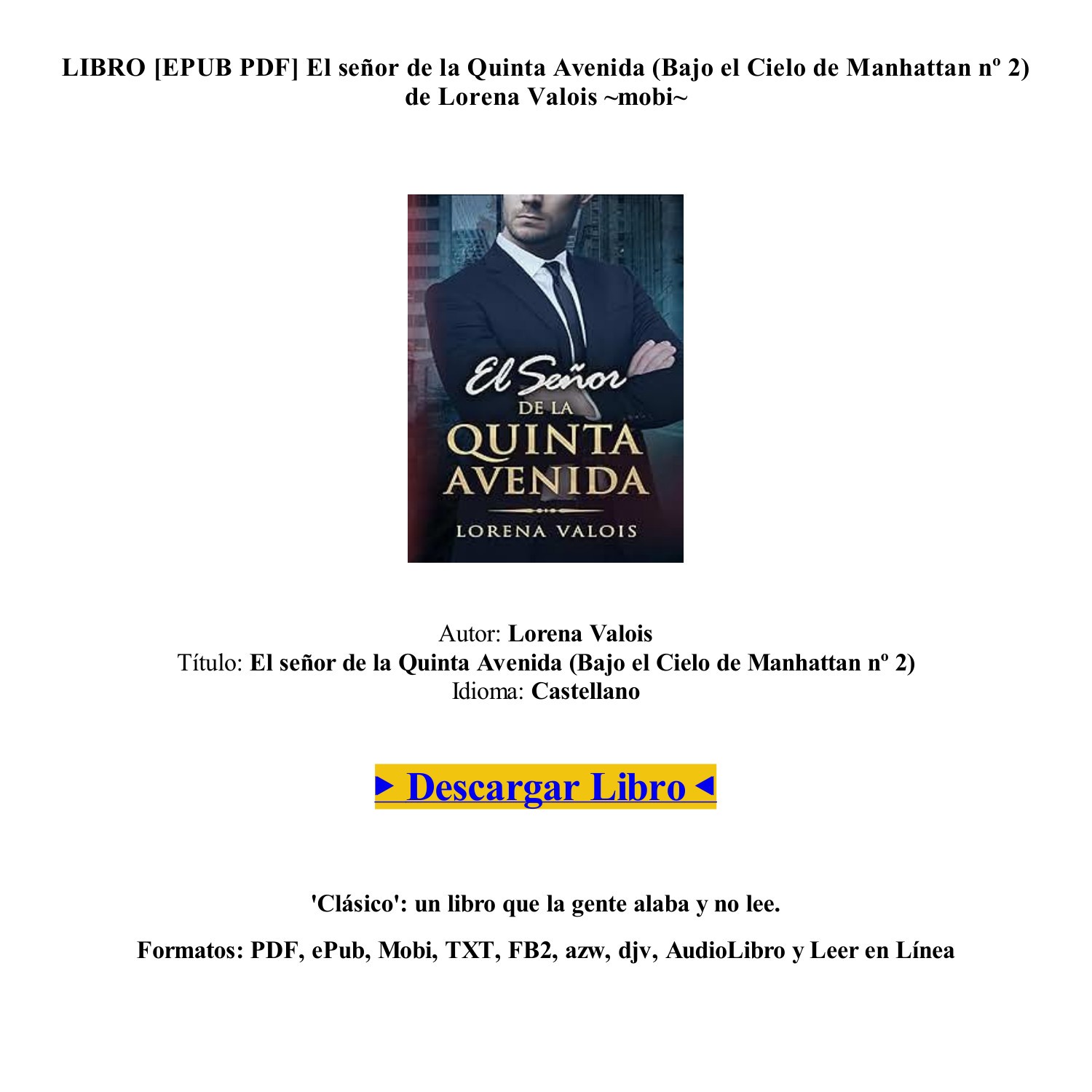 Descargar PDF EPUB Libro El señor de la Quinta Avenida Bajo el