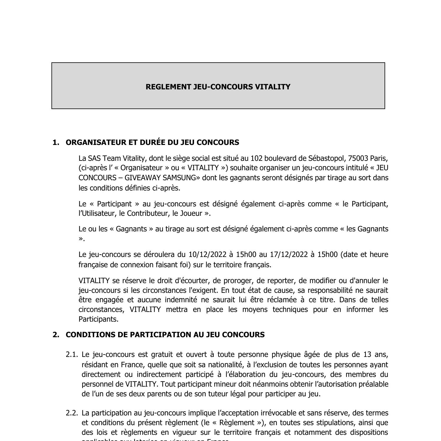 Règlement jeu concours Samsung 9 décembre 2022 pdf DocDroid