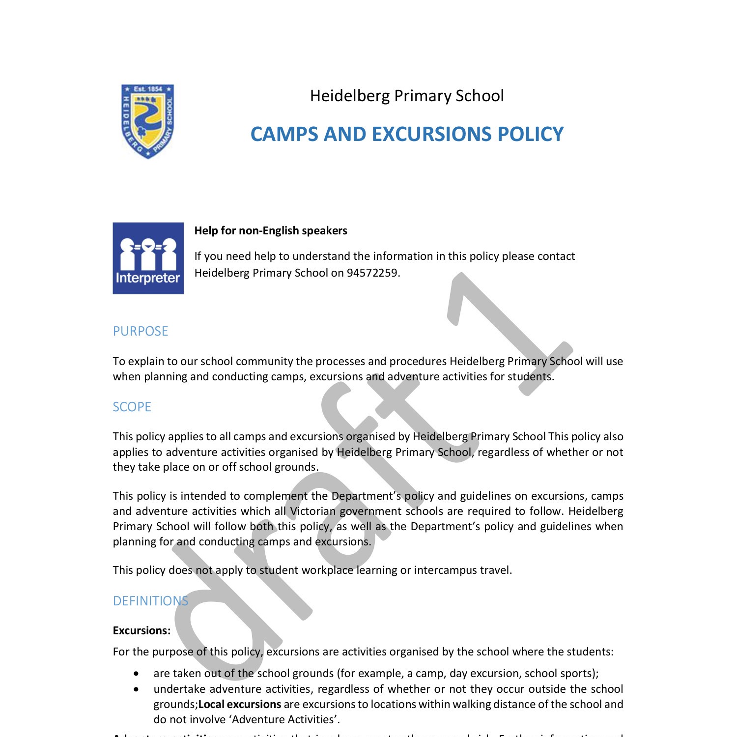 Camps And Excursions Policy Draft Pdf Docdroid