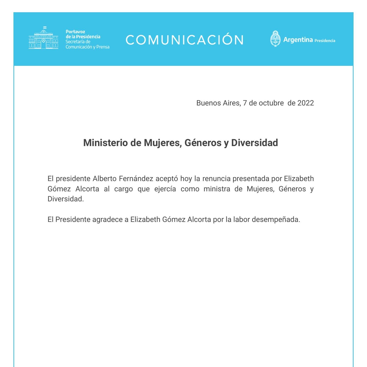 Renuncia Elizabeth Gómez Alcorta pdf DocDroid