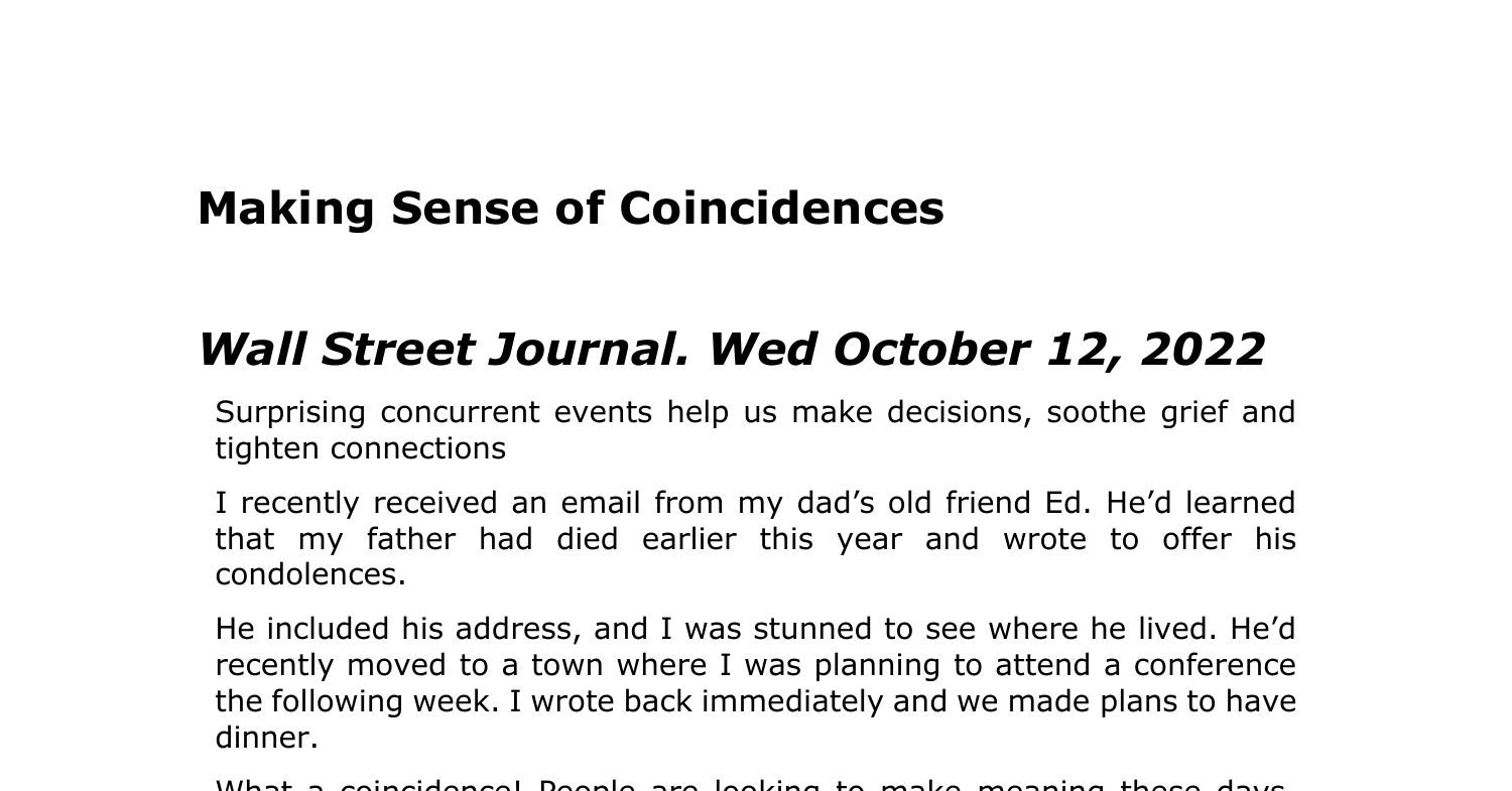 Making Sense Of Coincidences Wall Street Journal Docx Docdroid