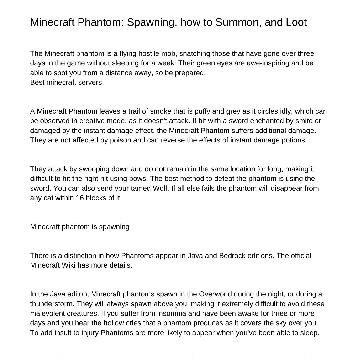 Minecraft Phantom Spawning How To Summon It And How To Get Itqdllt Pdf