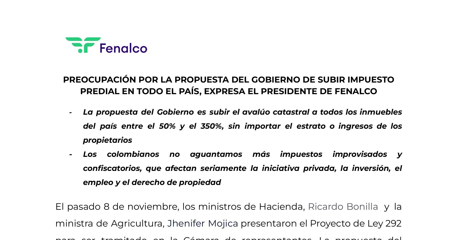 COMUNICADO PROPUESTA DEL GOBIERNO DE SUBIR IMPUESTO PREDIAL EN TODO EL