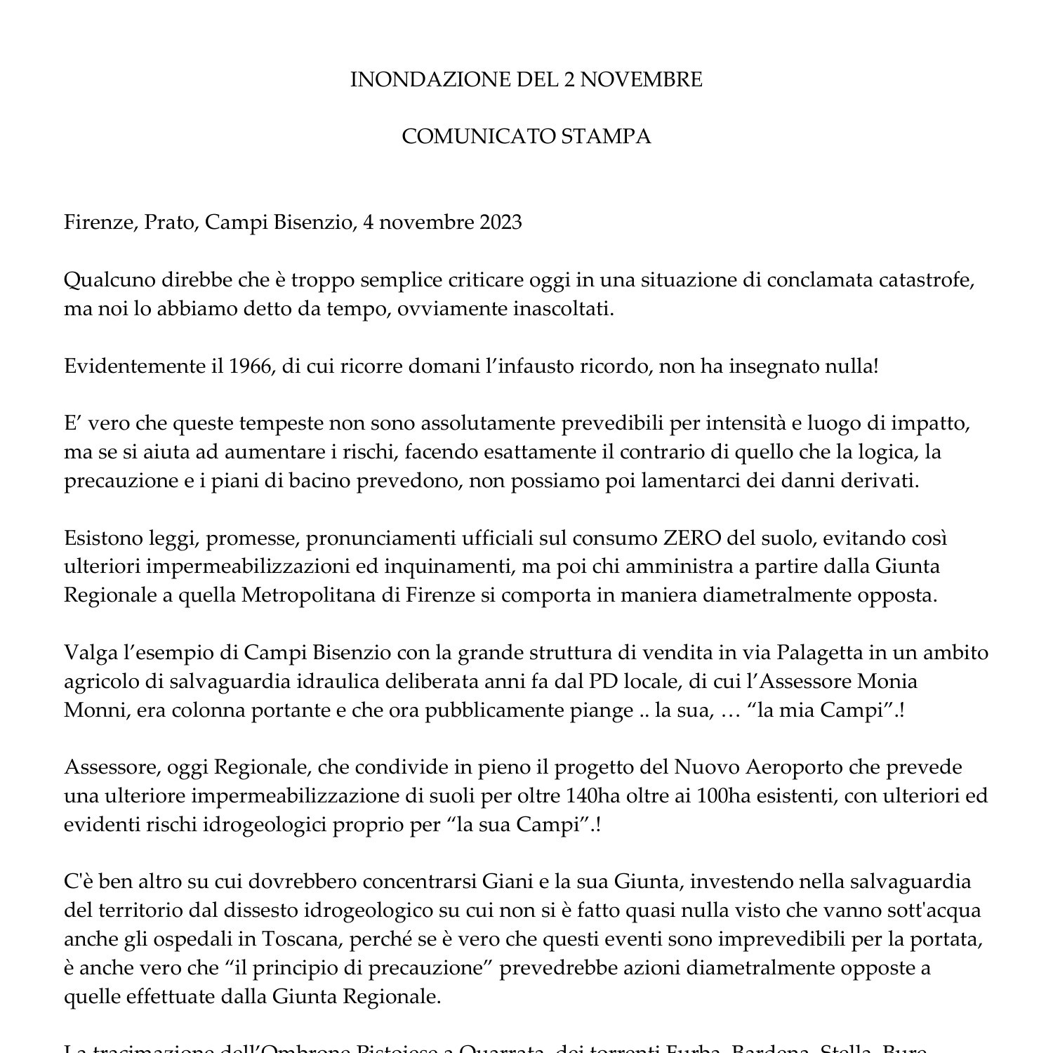 Comunicato Stampa Inondazione Del Novembre Pdf Docdroid