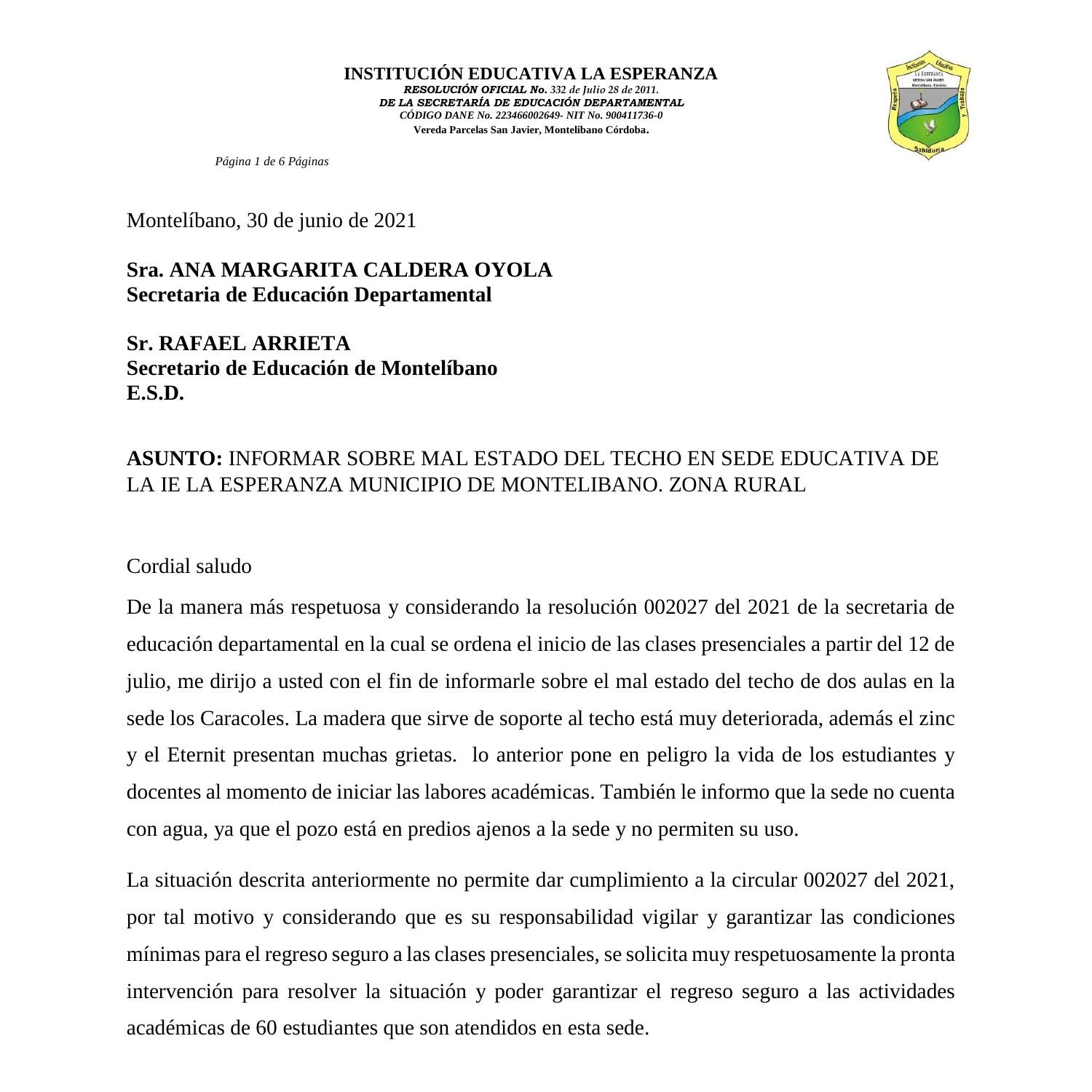 Carta Para Informar Sobre Estado De Infraestructura Pdf DocDroid