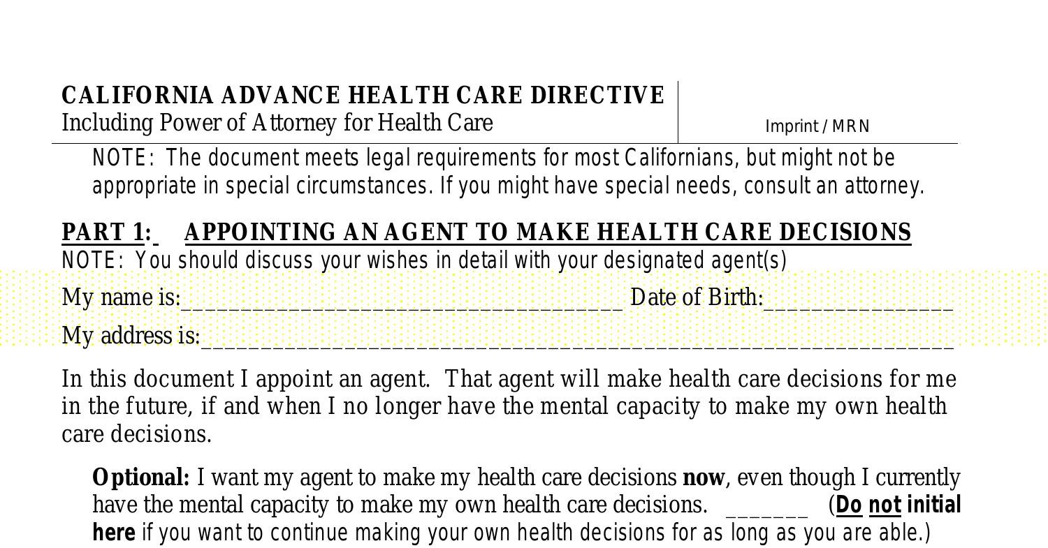 California Advanced Health Care Directive Tcm Pdf Docdroid