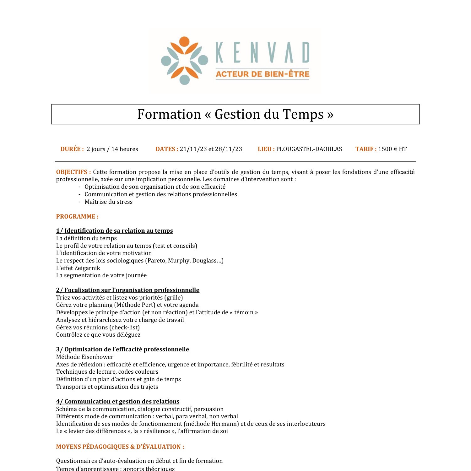 Programme Formation Gestion Du Temps Et Novembre Pdf