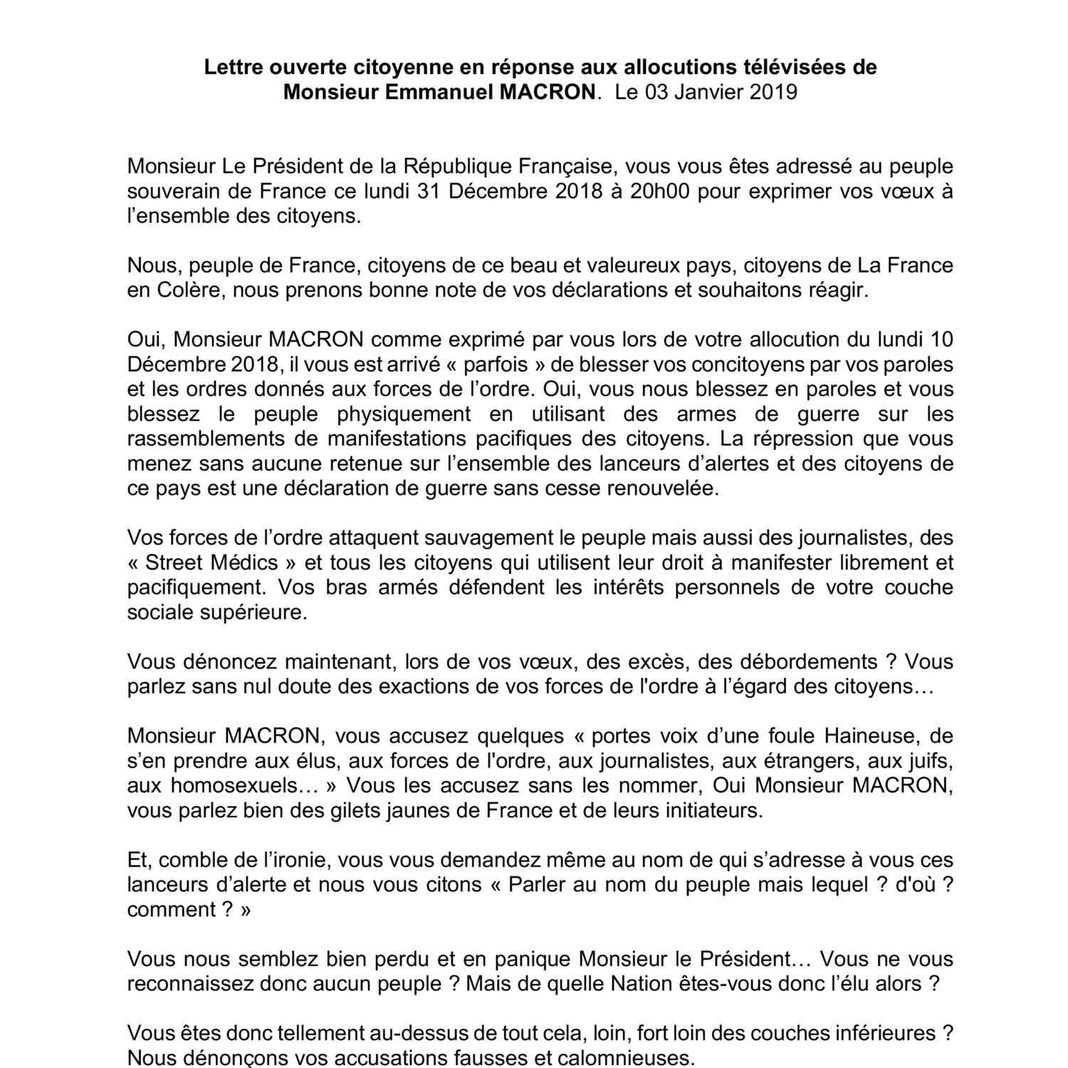 Lettre Ouverte Emmanuel Macron Pdf Docdroid