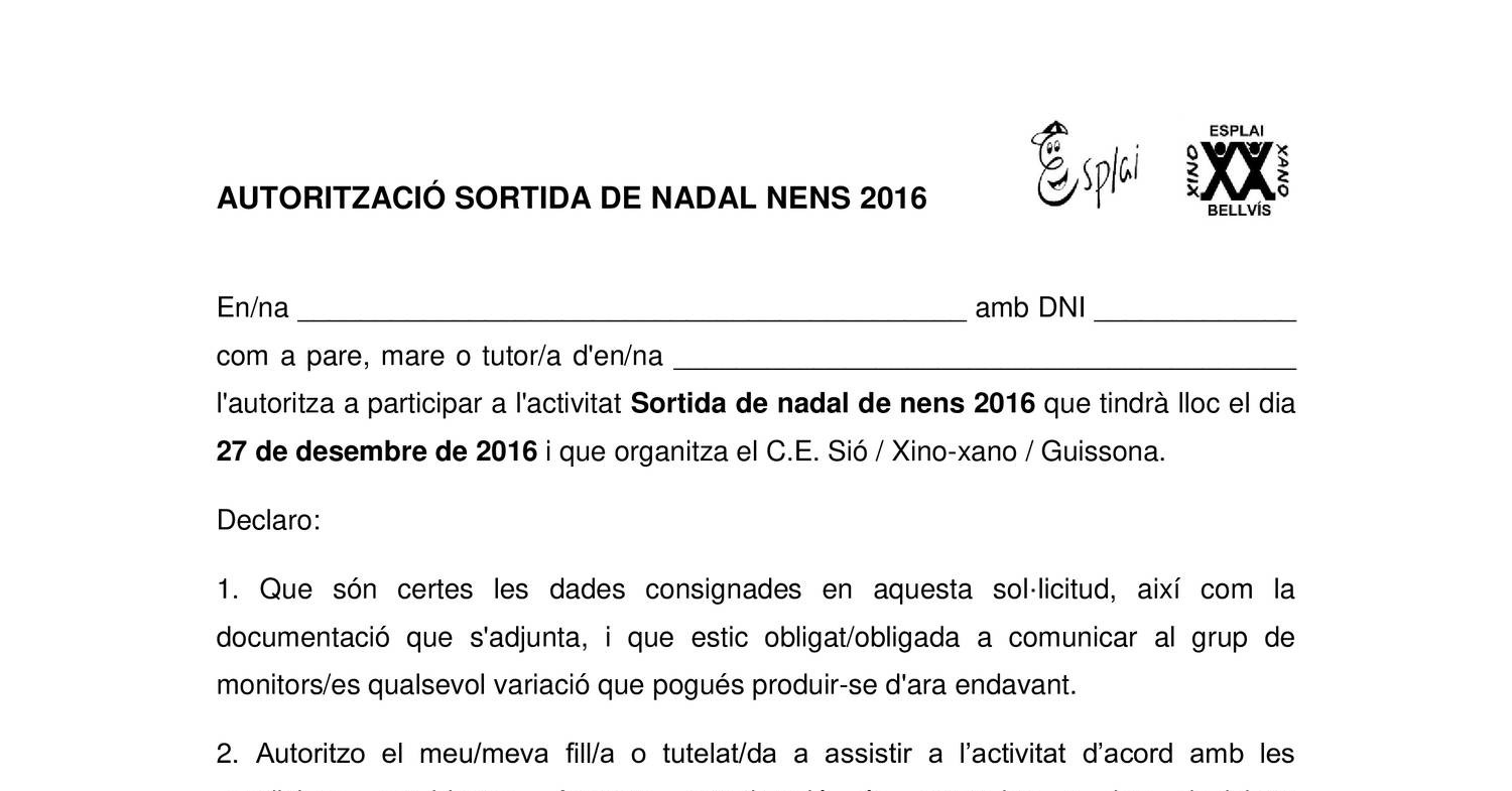 AUTORITZACIÓ SORTIDA DE NADAL NENS 2016 pdf DocDroid