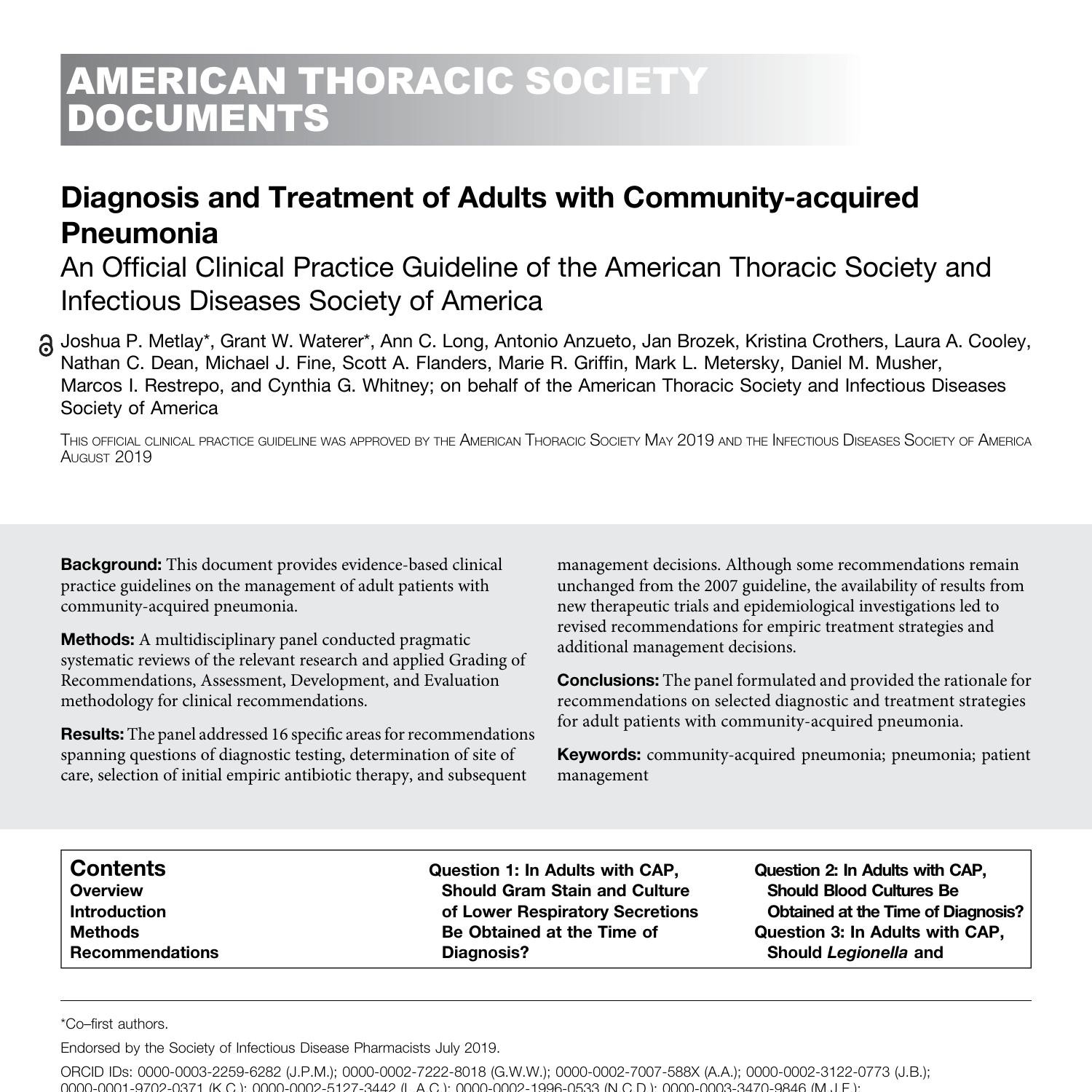 Metlay Et Al 2019 American Journal Of Respiratory And Critical Care