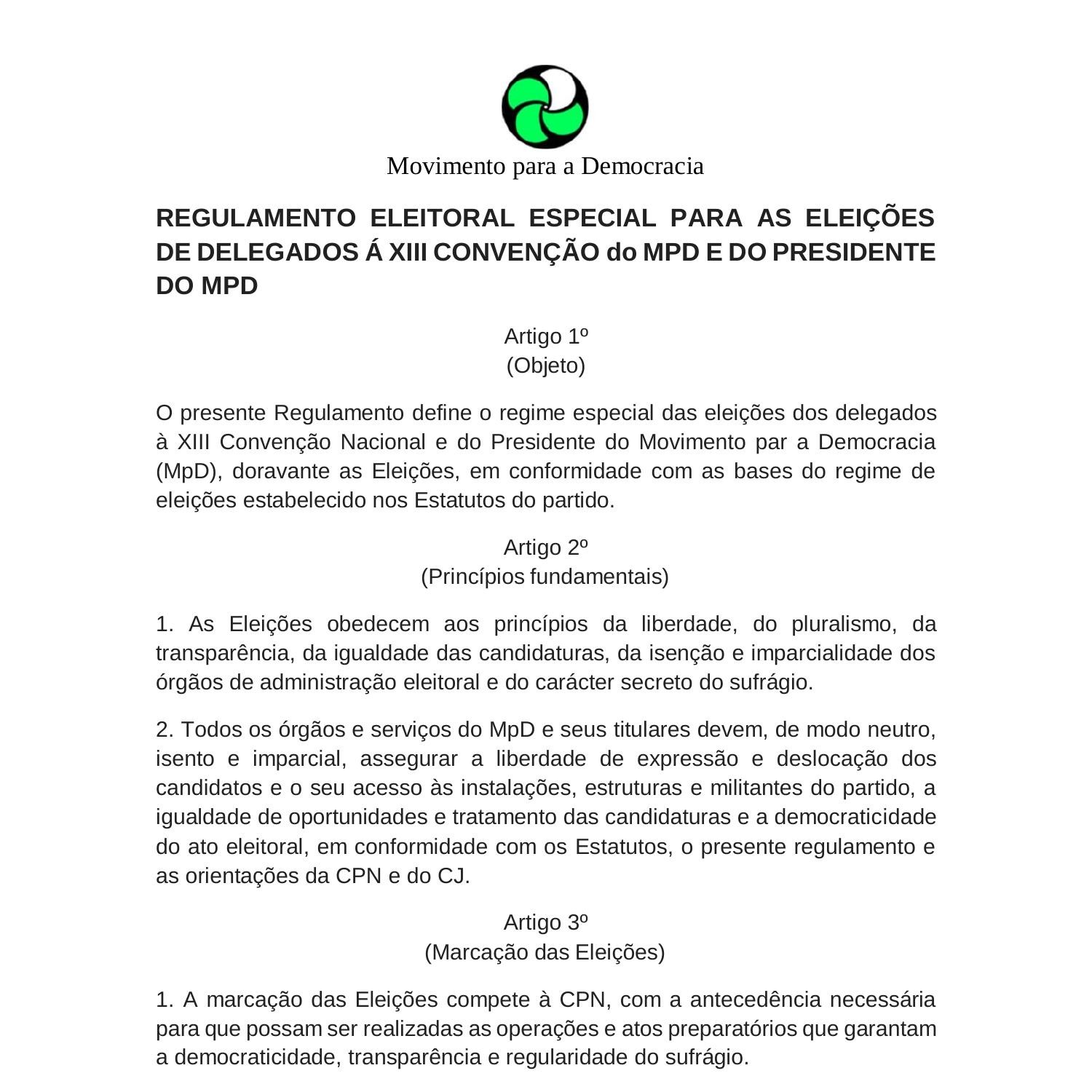 Regulamento Eleitoral Xiii Conve O Mpd Final Oficial Vf C Pia Pdf