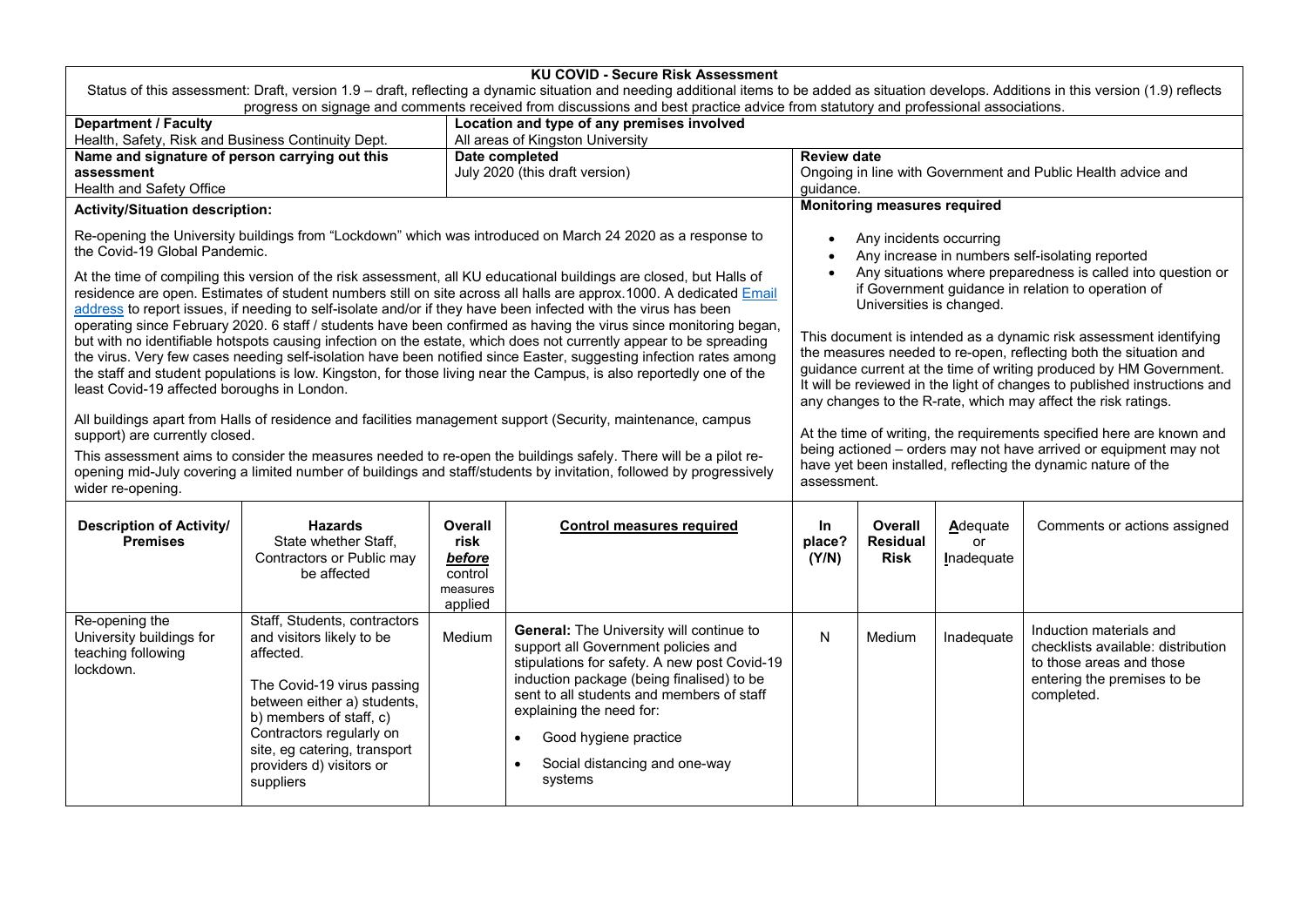 200706 KU Covid-19 Secure Risk Assessment v 1.9.pdf | DocDroid