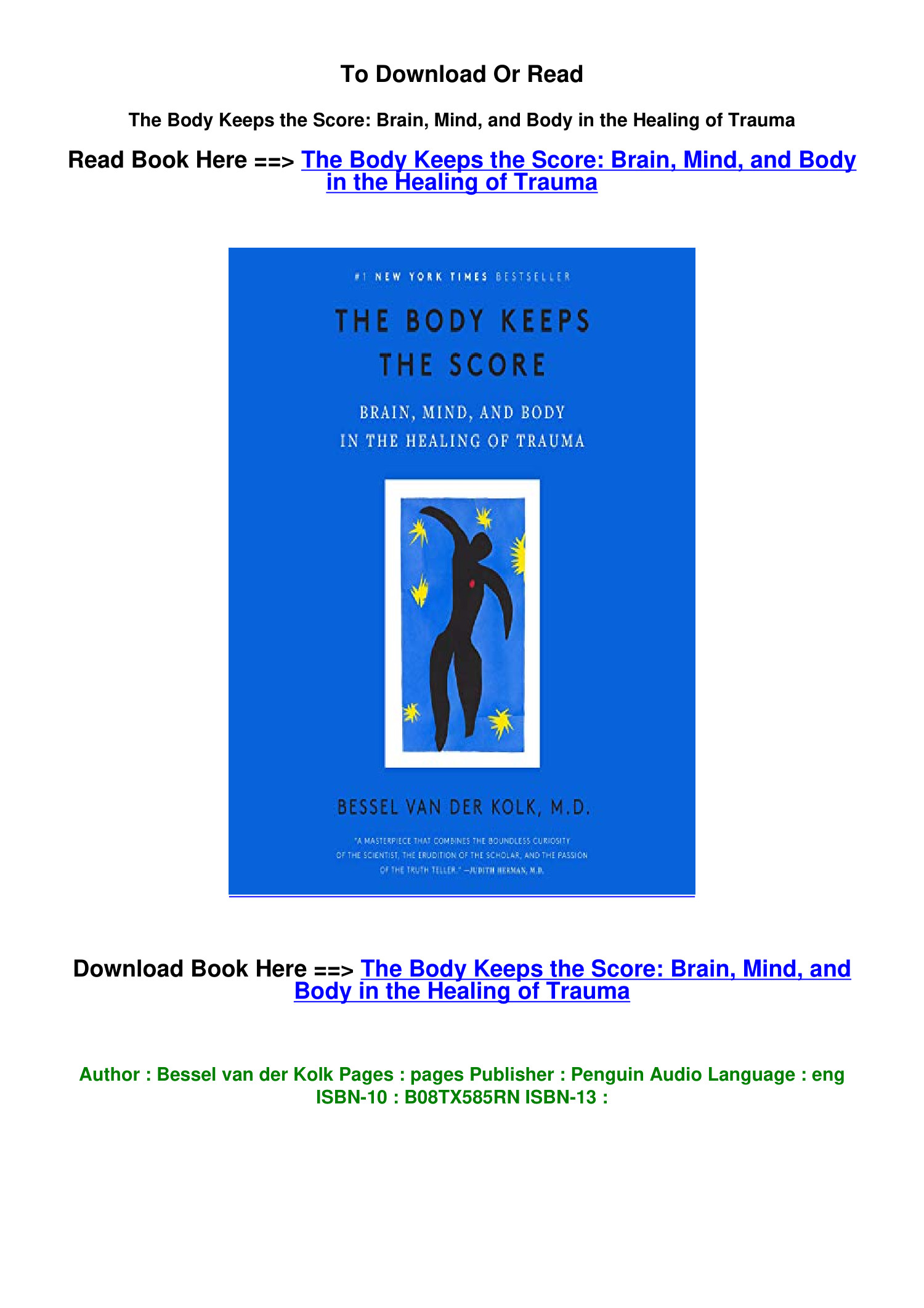 Download EPub The Body Keeps the Score Brain Mind and Body in the ...