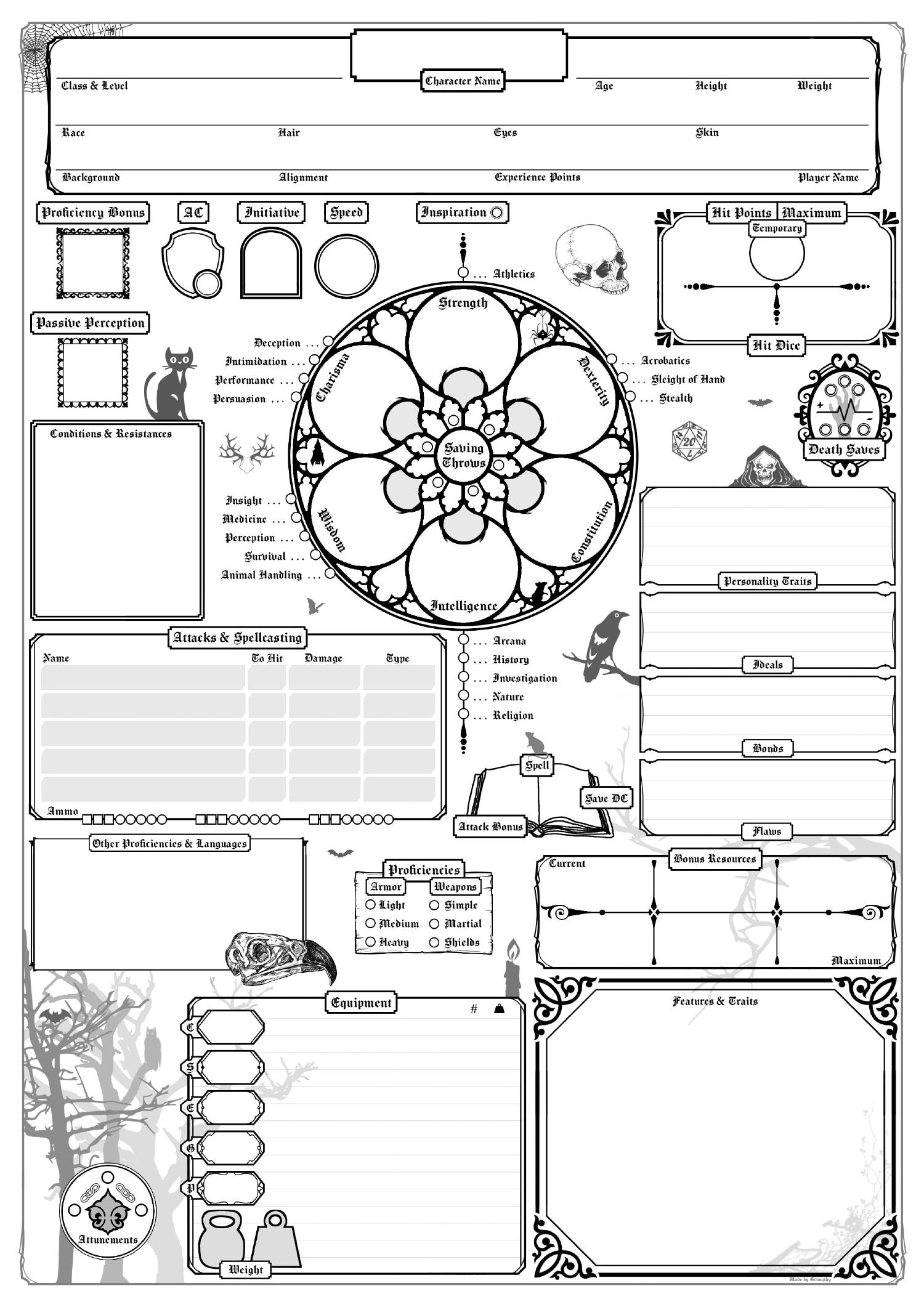 Gothic Dnd Character Sheets