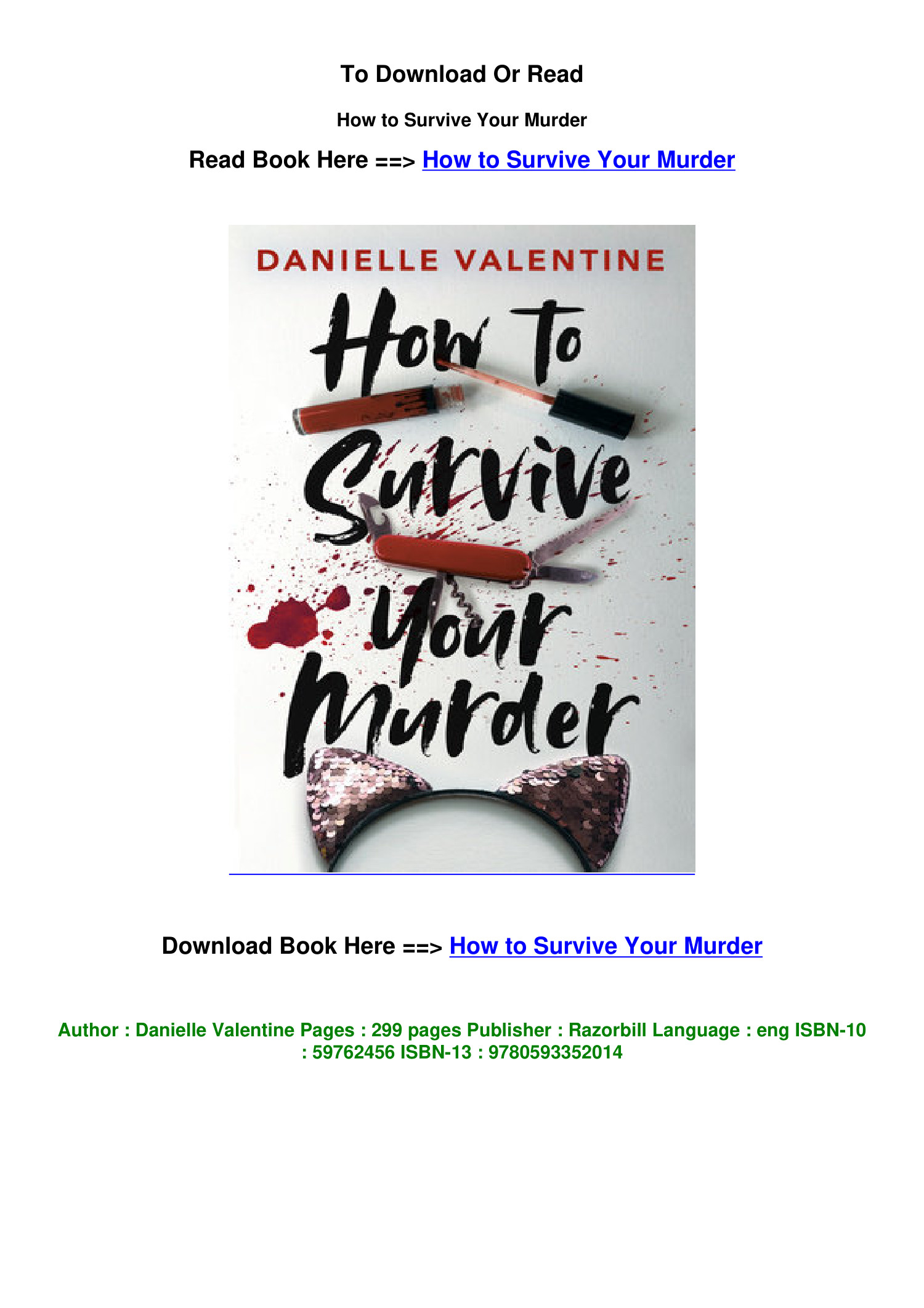 PDF download How to Survive Your Murder BY Danielle Valentine.pdf